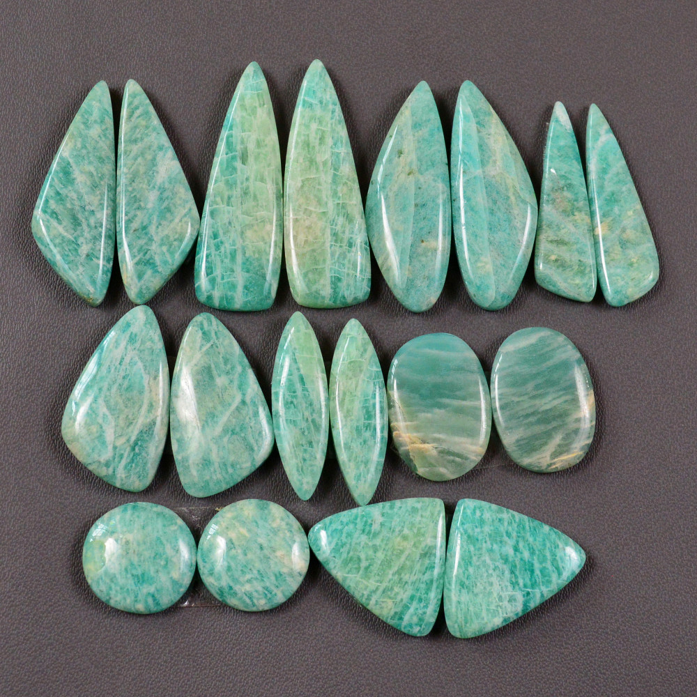 Image of 9 Pair 154Cts Natural Amazonite Cabochons Pair Gemstone Lot Mixed Shape Stones Wholesale Jewelry Making Supply 38x8 10x10mm #19457