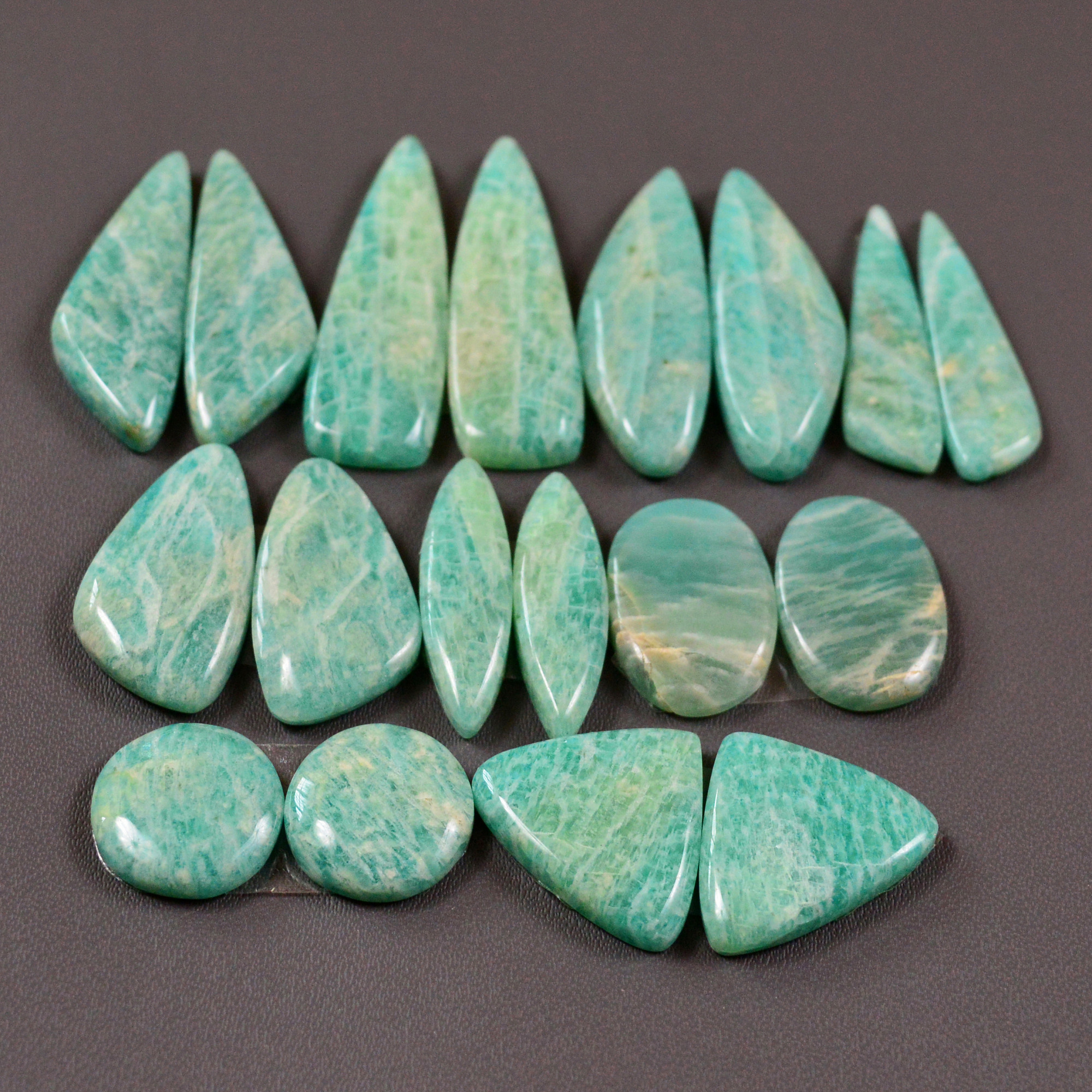 9 Pair 154Cts Natural Amazonite Cabochons Pair Gemstone Lot Mixed Shape Stones Wholesale Jewelry Making Supply 38x8 10x10mm 19457