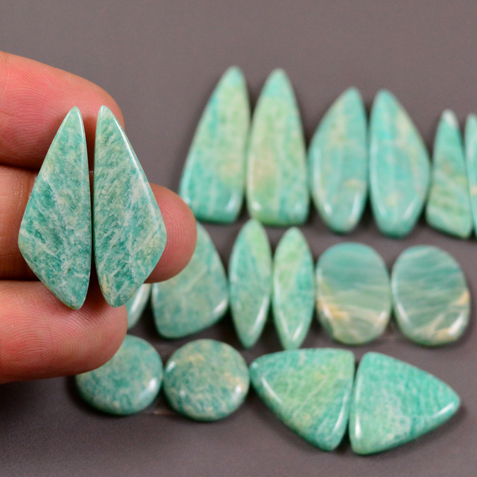 9 Pair 154Cts Natural Amazonite Cabochons Pair Gemstone Lot Mixed Shape Stones Wholesale Jewelry Making Supply 38x8 10x10mm 19457