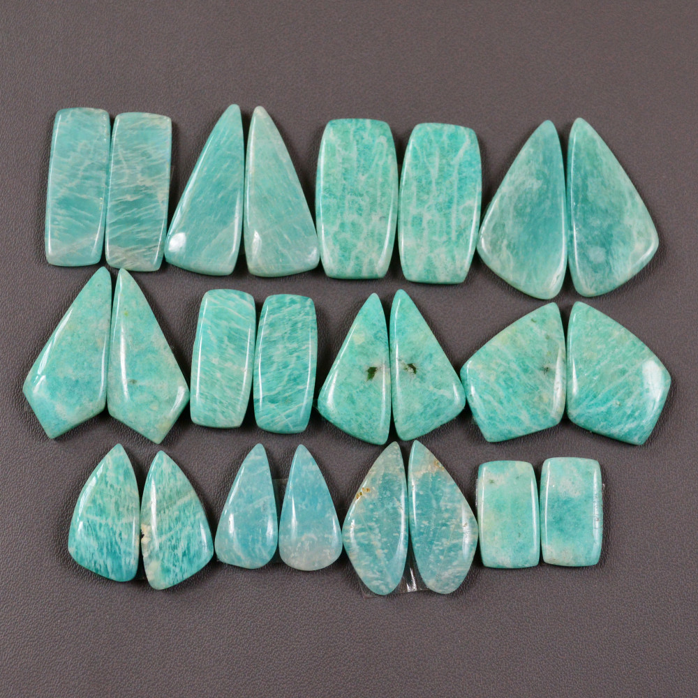 Image of 12 Pair 191Cts Natural Amazonite Cabochons Pair Gemstone Lot Mixed Shape Stones Wholesale Jewelry Making Supply 25x9 13x6mm #19458