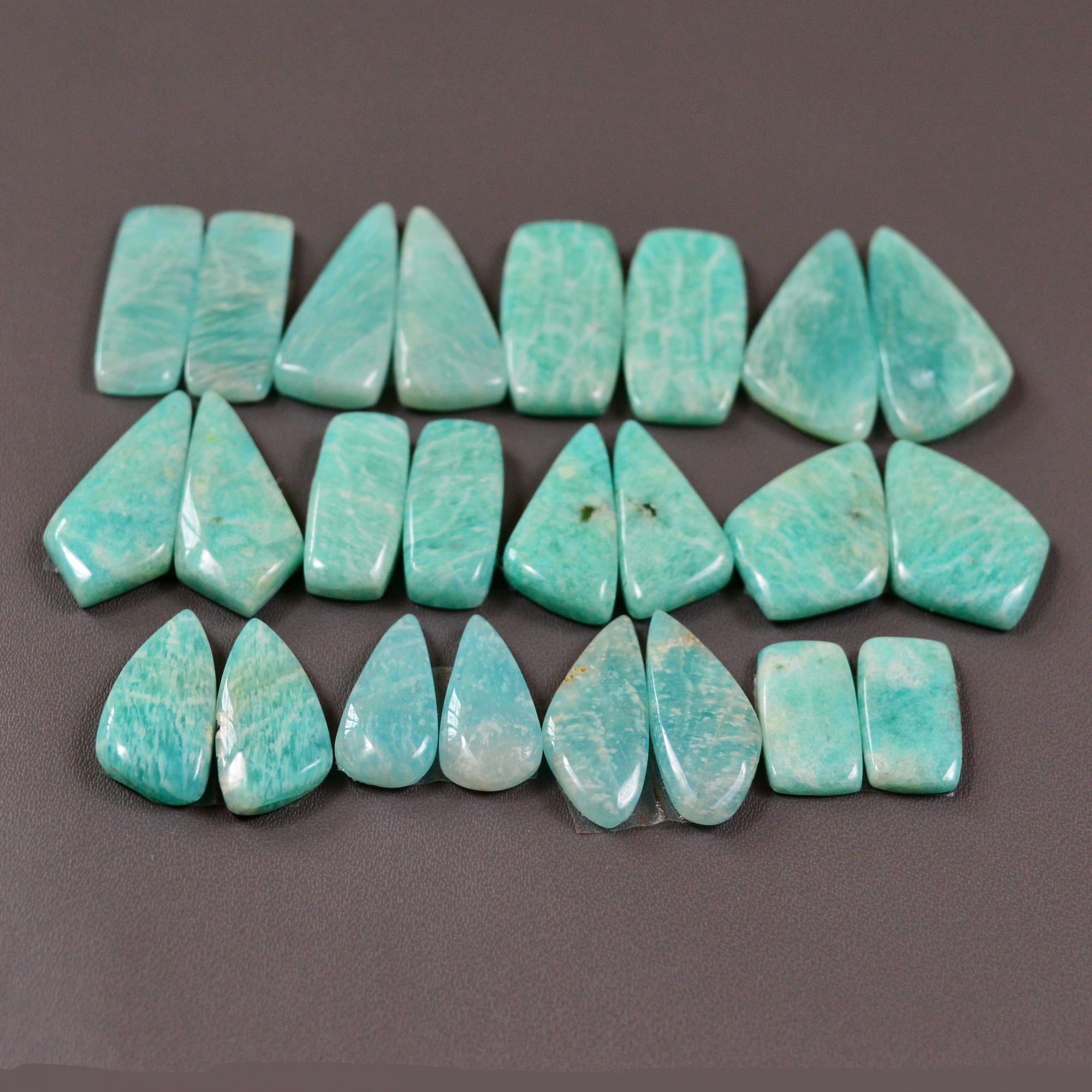 12 Pair 191Cts Natural Amazonite Cabochons Pair Gemstone Lot Mixed Shape Stones Wholesale Jewelry Making Supply 25x9 13x6mm 19458