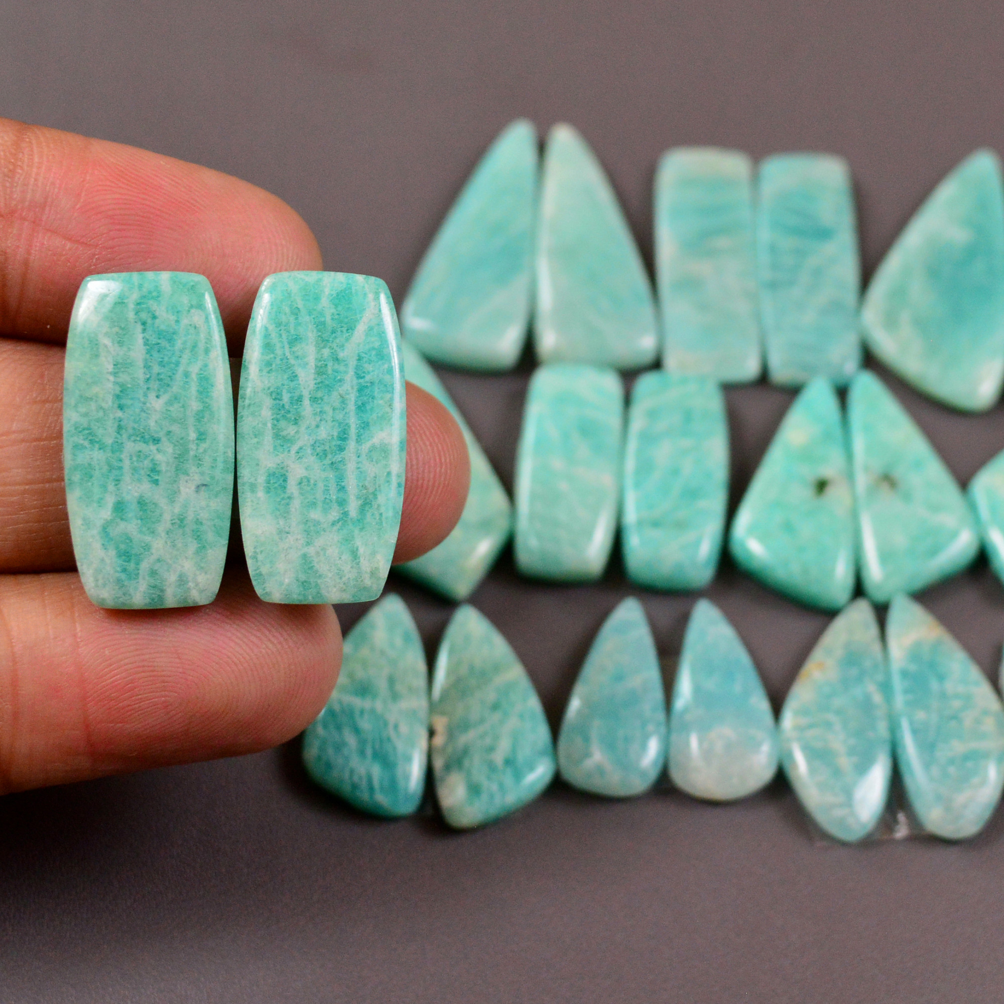 12 Pair 191Cts Natural Amazonite Cabochons Pair Gemstone Lot Mixed Shape Stones Wholesale Jewelry Making Supply 25x9 13x6mm 19458