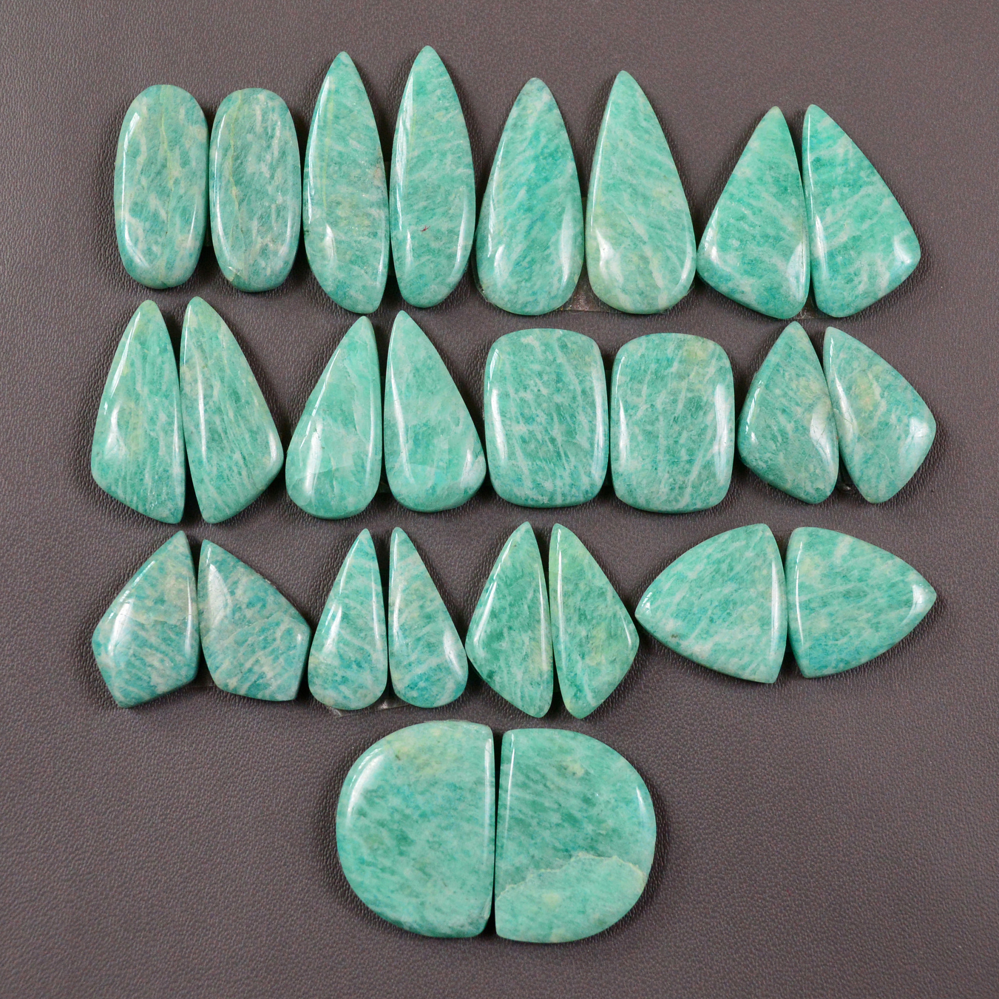 13 Pair 182Cts Natural Amazonite Cabochons Pair Gemstone Lot Mixed Shape Stones Wholesale Jewelry Making Supply 23x8 12x12mm 19459