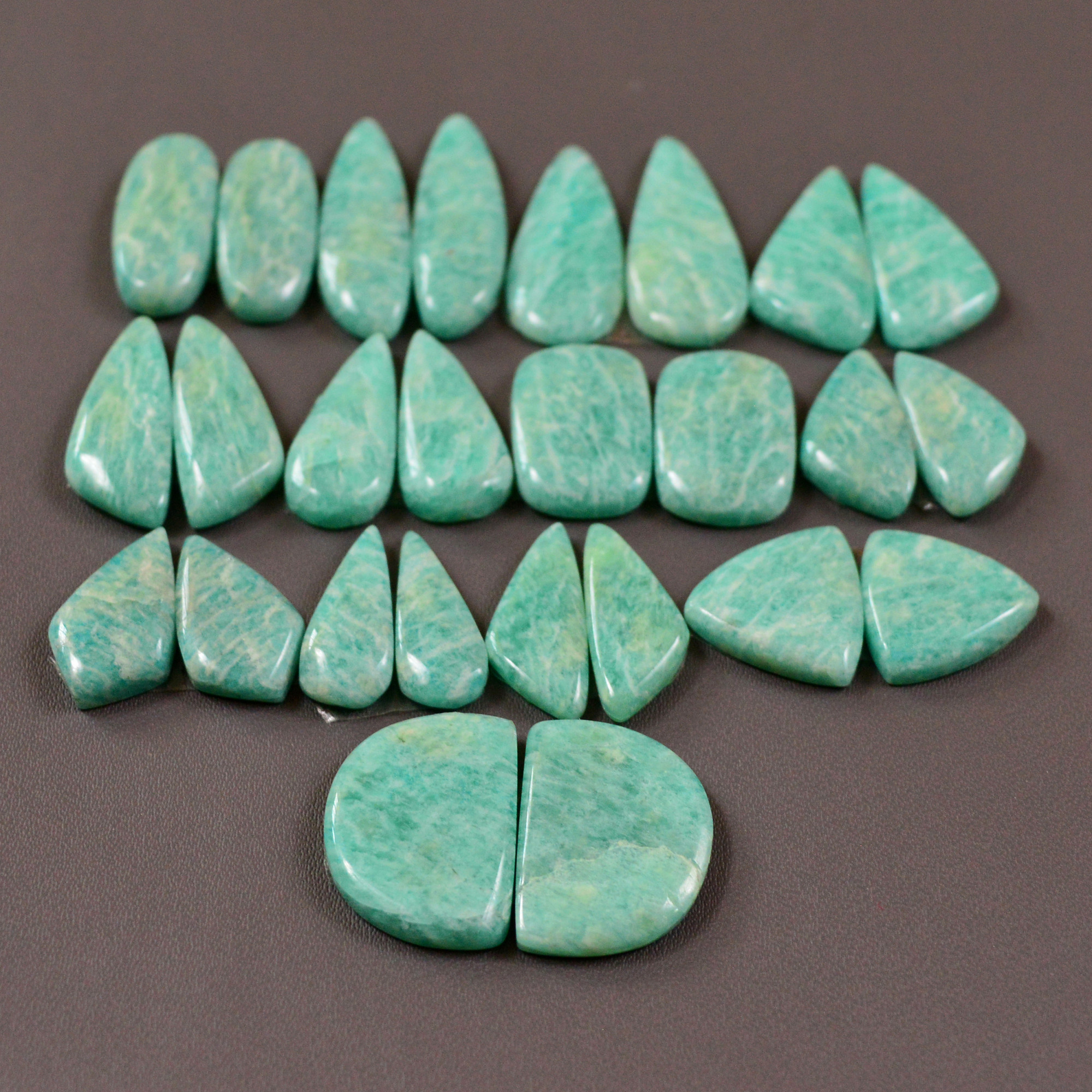 13 Pair 182Cts Natural Amazonite Cabochons Pair Gemstone Lot Mixed Shape Stones Wholesale Jewelry Making Supply 23x8 12x12mm 19459