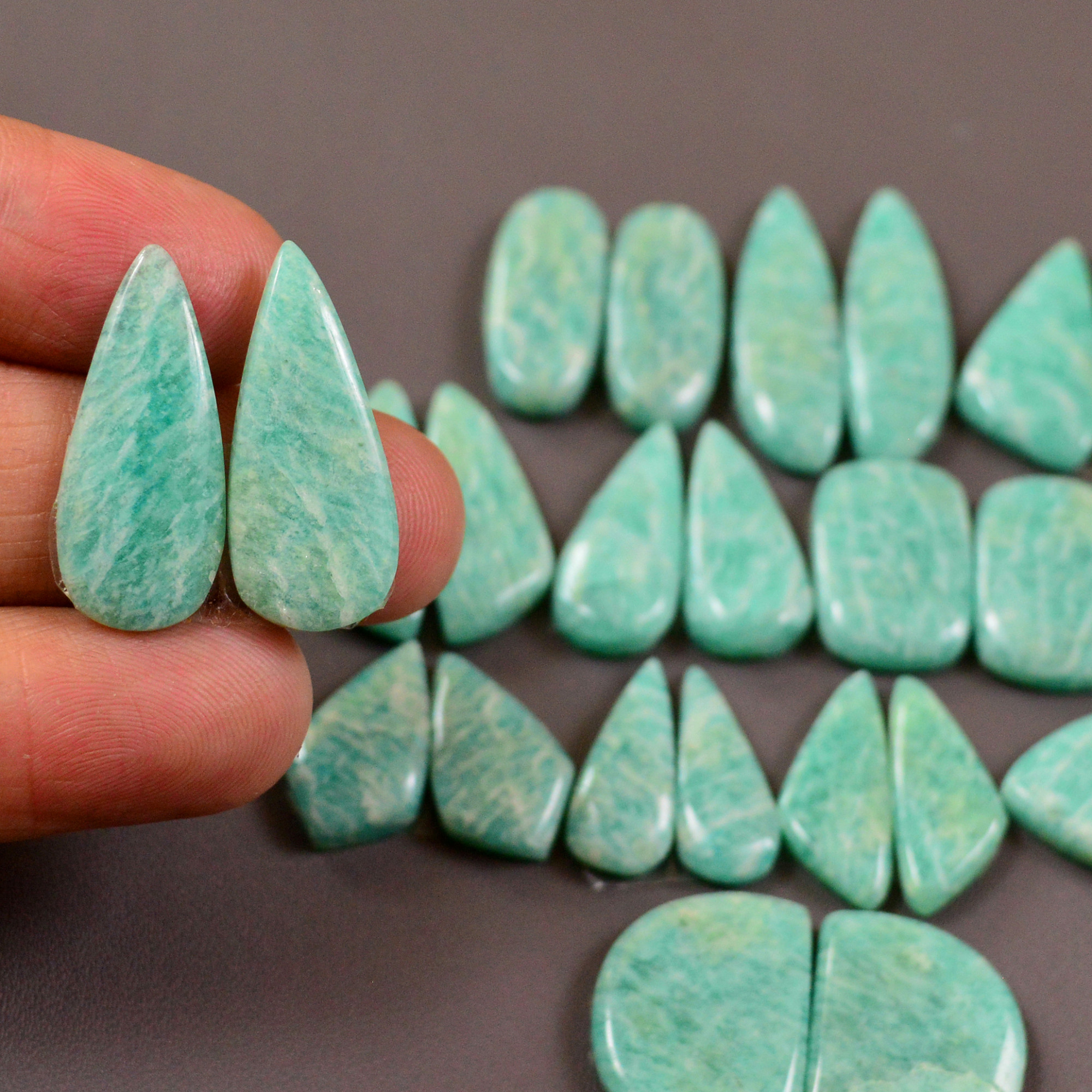 13 Pair 182Cts Natural Amazonite Cabochons Pair Gemstone Lot Mixed Shape Stones Wholesale Jewelry Making Supply 23x8 12x12mm 19459