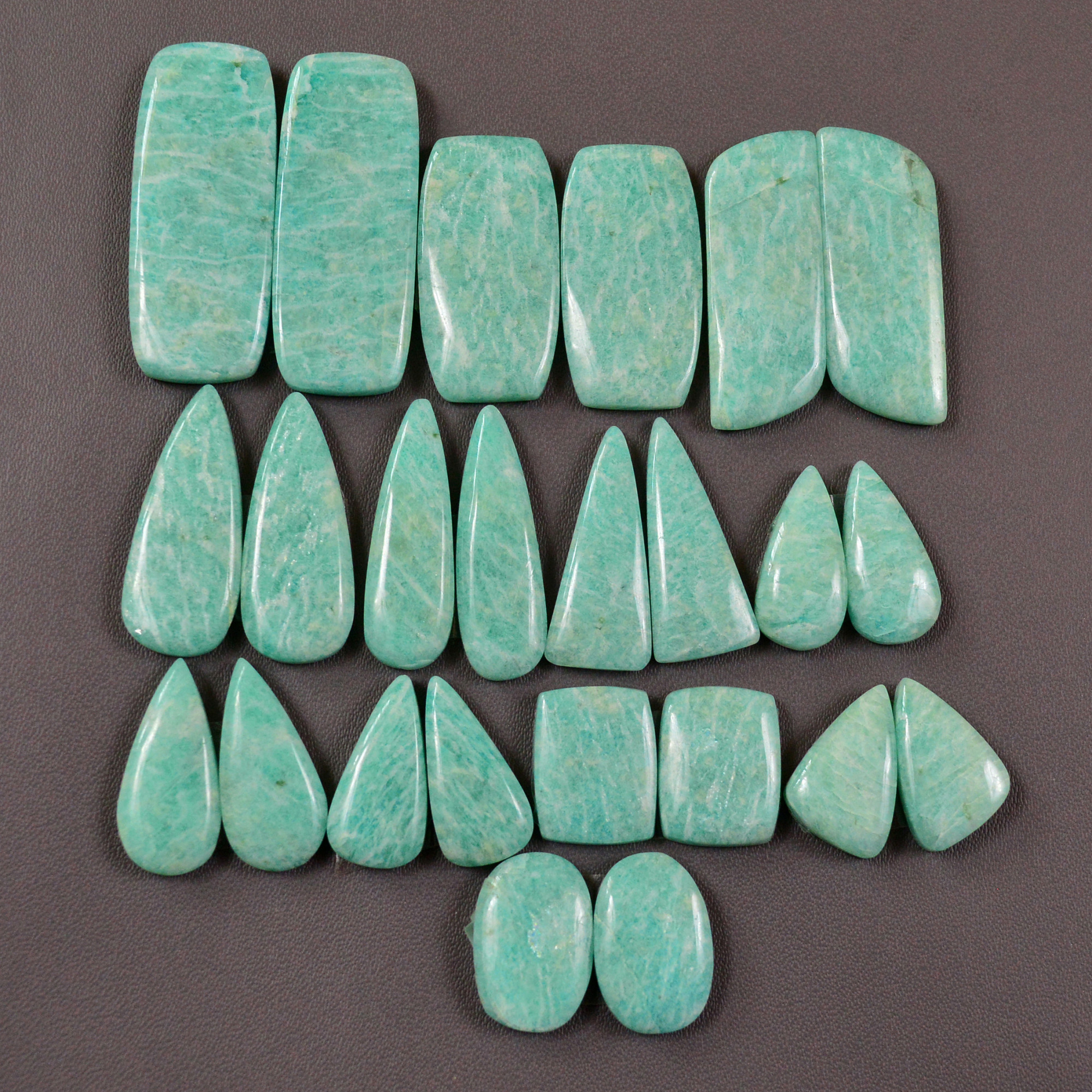 12 Pair 210Cts Natural Amazonite Cabochons Pair Gemstone Lot Mixed Shape Stones Wholesale Jewelry Making Supply 30x10 15x5mm 19460