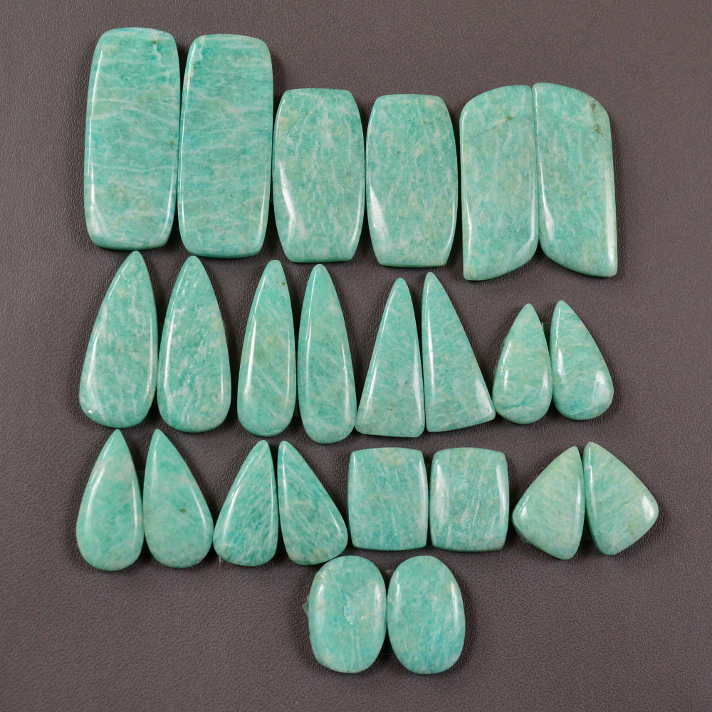 Image of 12 Pair 210Cts Natural Amazonite Cabochons Pair Gemstone Lot Mixed Shape Stones Wholesale Jewelry Making Supply 30x10 15x5mm #19460