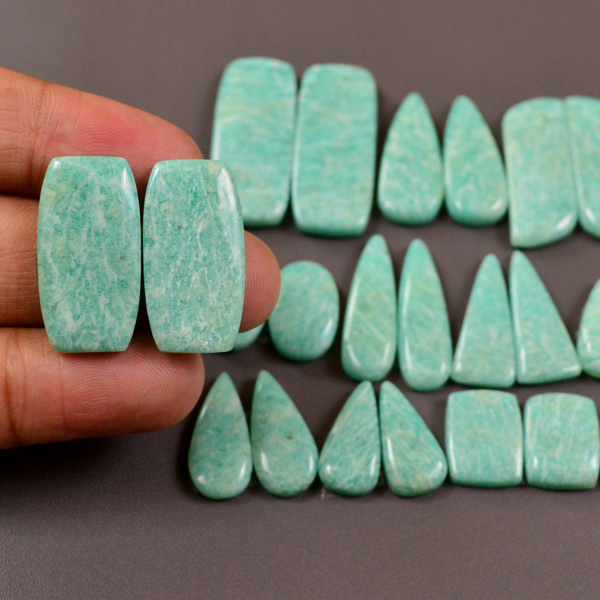 12 Pair 210Cts Natural Amazonite Cabochons Pair Gemstone Lot Mixed Shape Stones Wholesale Jewelry Making Supply 30x10 15x5mm 19460
