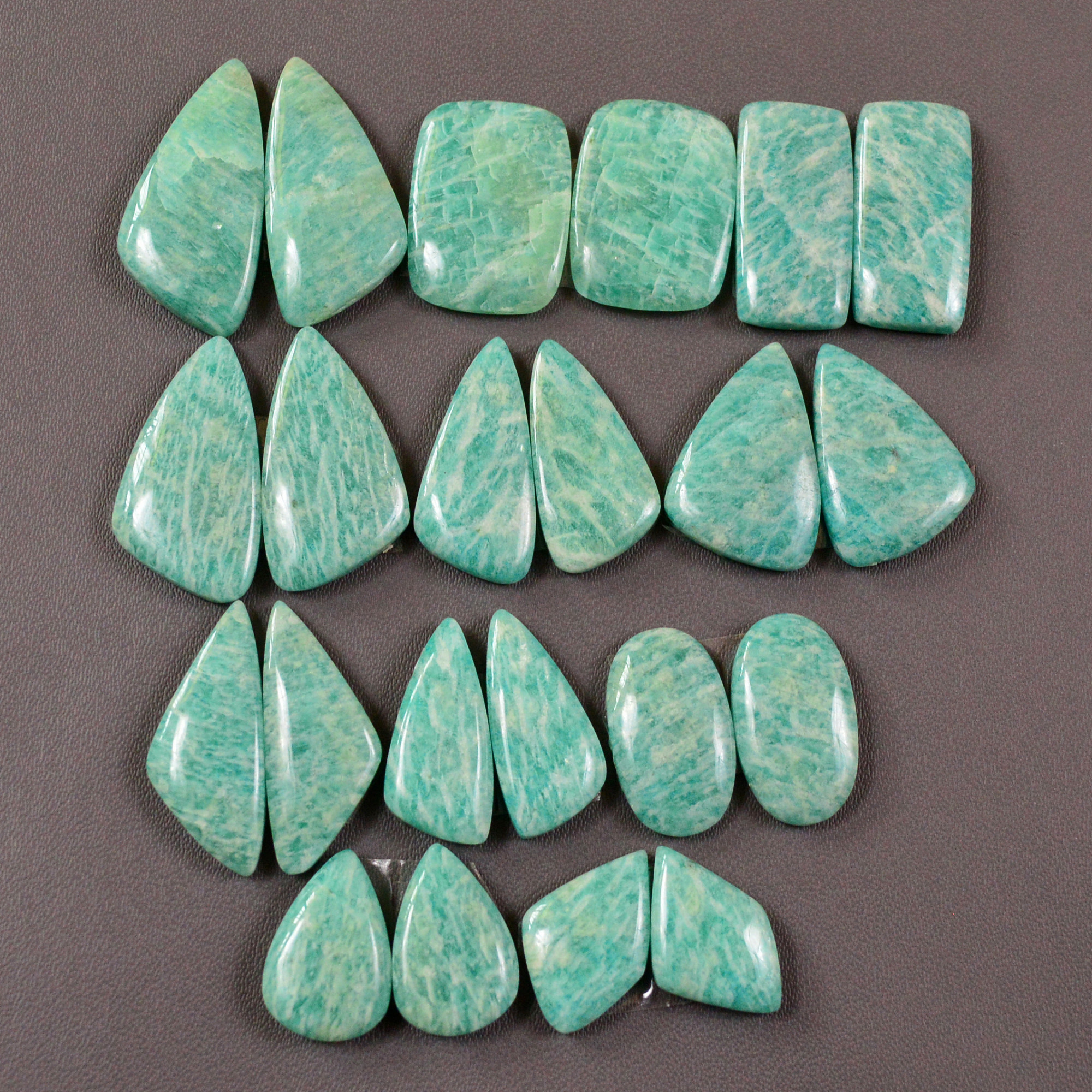 11 Pair 171Cts Natural Amazonite Cabochons Pair Gemstone Lot Mixed Shape Stones Wholesale Jewelry Making Supply 22x10 13x8mm 19461