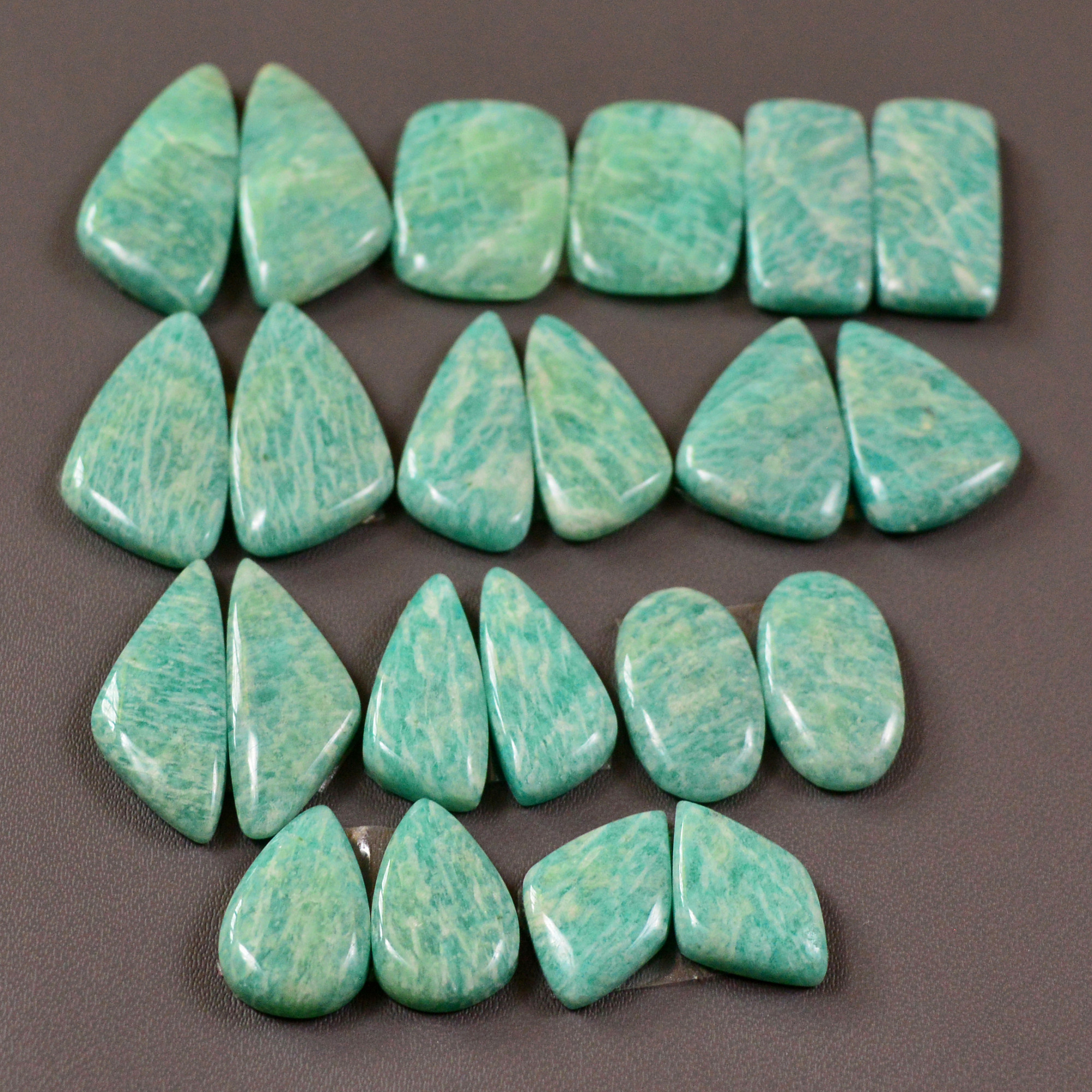 11 Pair 171Cts Natural Amazonite Cabochons Pair Gemstone Lot Mixed Shape Stones Wholesale Jewelry Making Supply 22x10 13x8mm 19461
