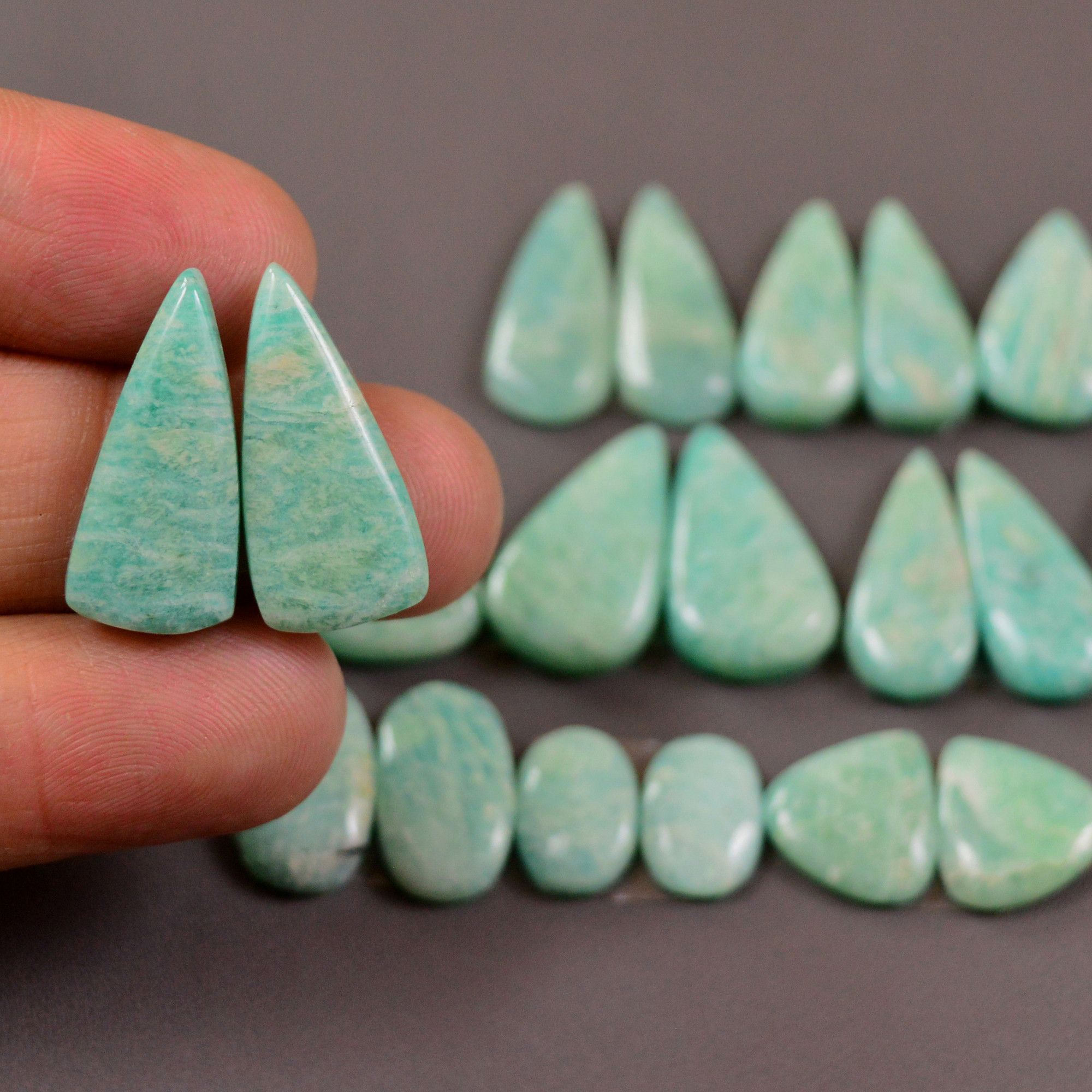 11 Pair 130Cts Natural Amazonite Cabochons Pair Gemstone Lot Mixed Shape Stones Wholesale Jewelry Making Supply 20x7 10x10mm 19462