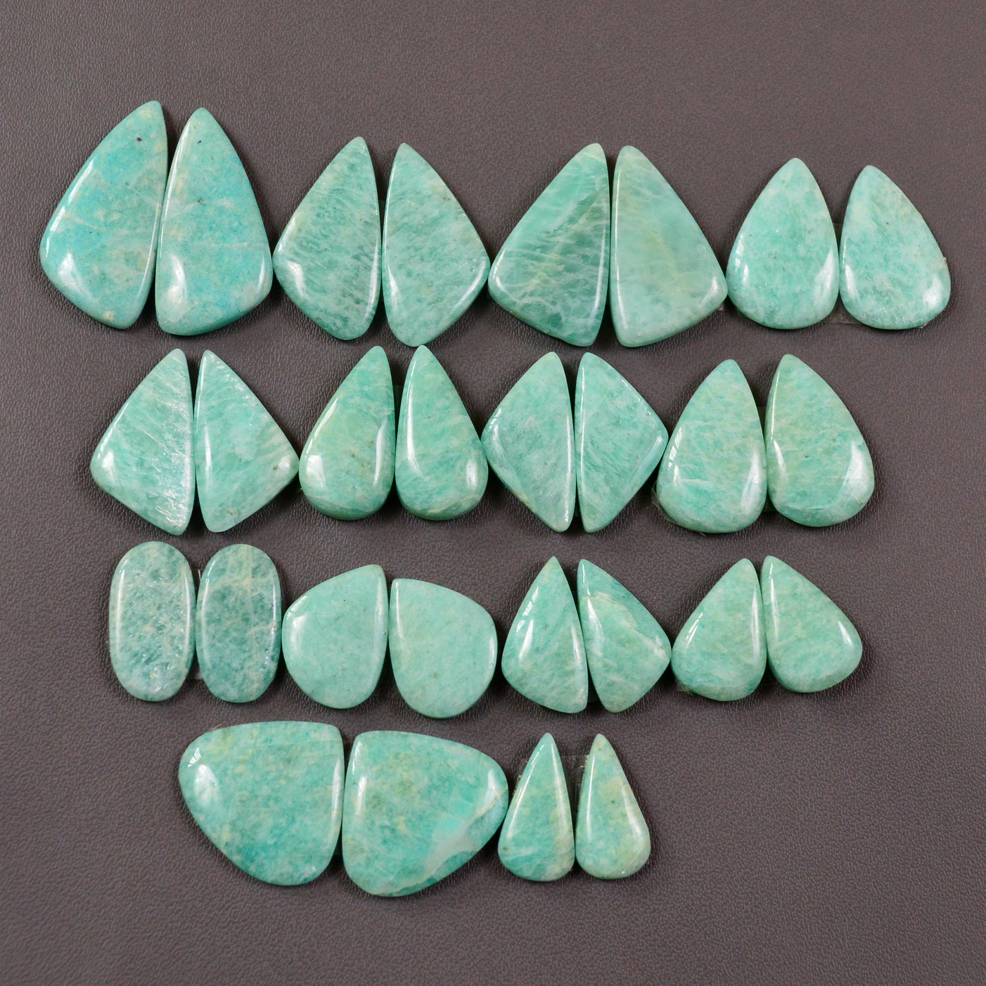 14 Pair 180Cts Natural Amazonite Cabochons Pair Gemstone Lot Mixed Shape Stones Wholesale Jewelry Making Supply 24x10 12x8mm 19463