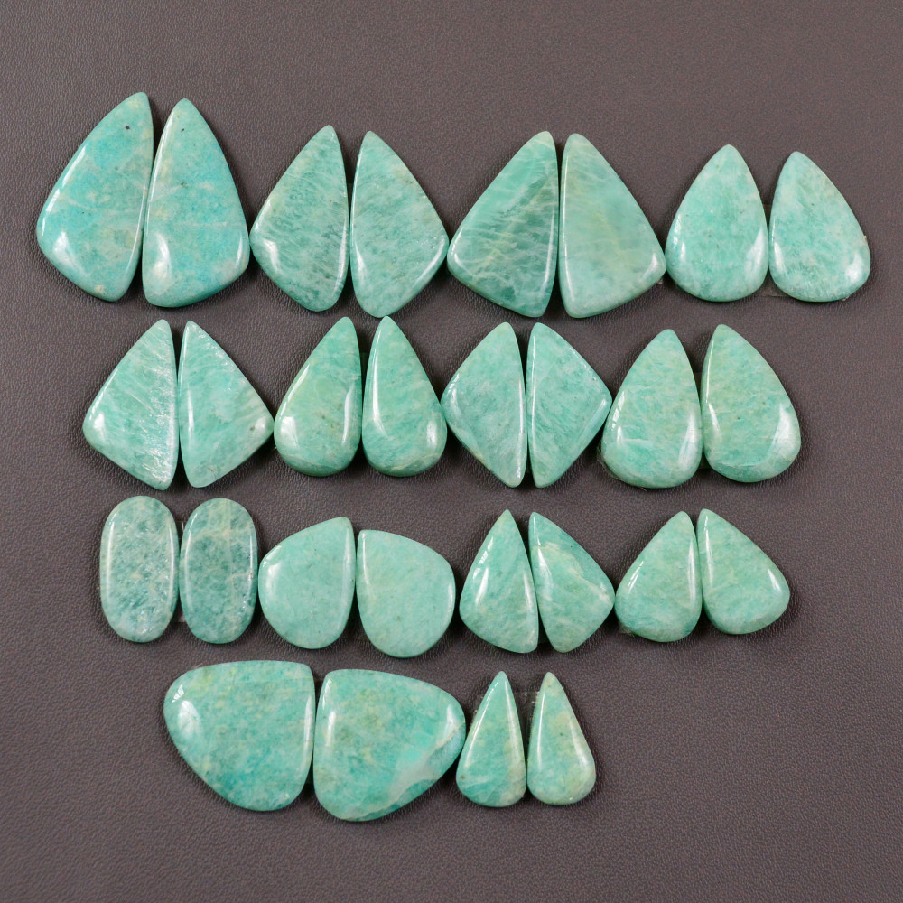 Image of 14 Pair 180Cts Natural Amazonite Cabochons Pair Gemstone Lot Mixed Shape Stones Wholesale Jewelry Making Supply 24x10 12x8mm #19463