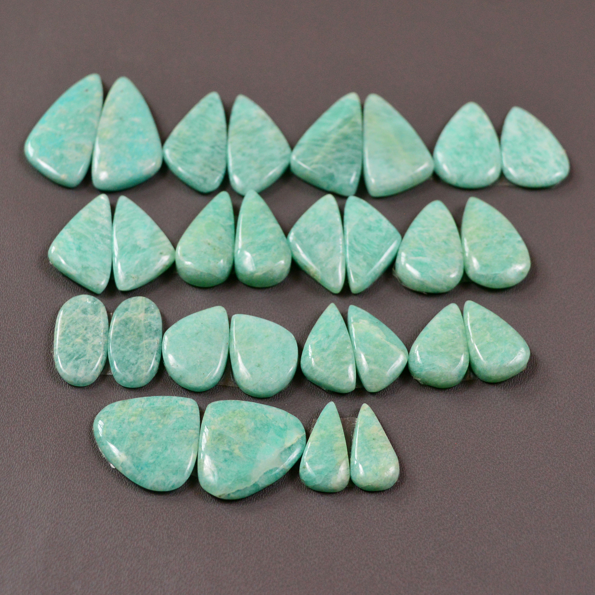 14 Pair 180Cts Natural Amazonite Cabochons Pair Gemstone Lot Mixed Shape Stones Wholesale Jewelry Making Supply 24x10 12x8mm 19463