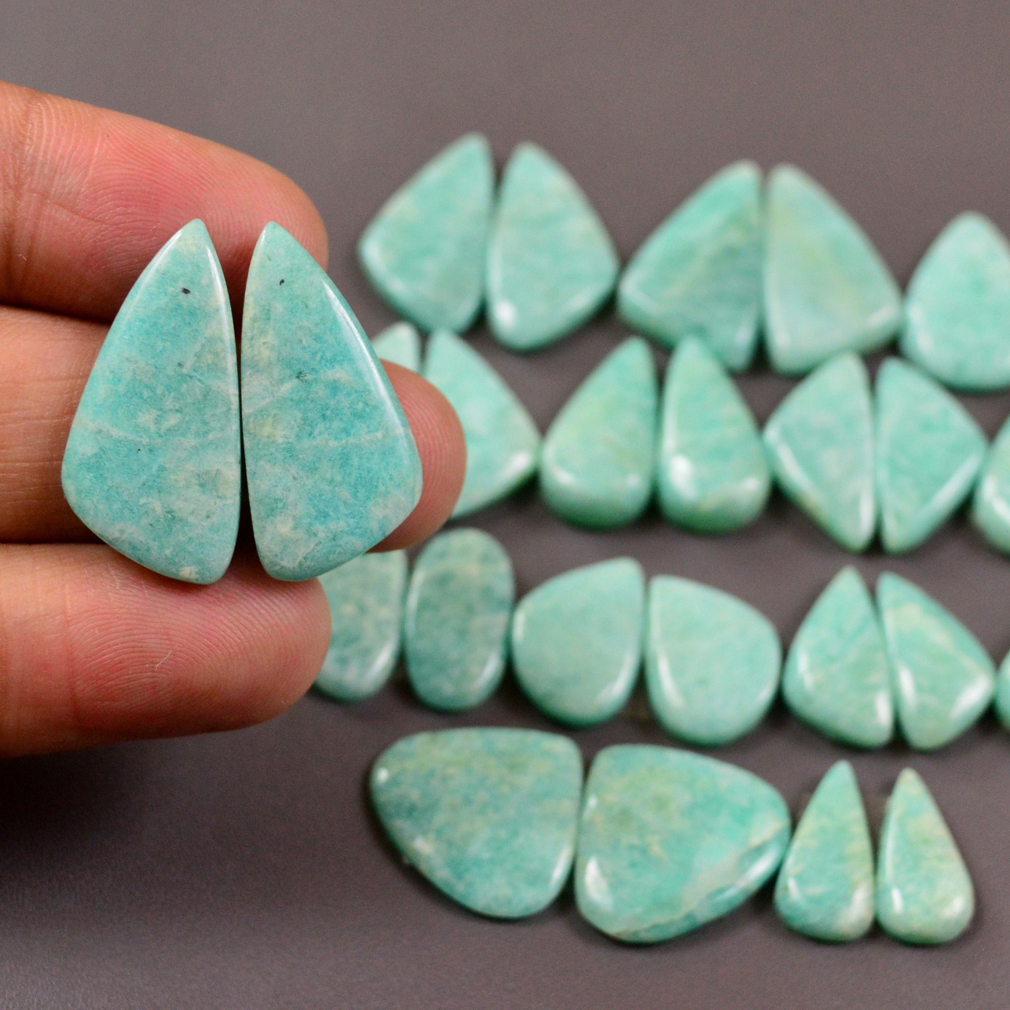14 Pair 180Cts Natural Amazonite Cabochons Pair Gemstone Lot Mixed Shape Stones Wholesale Jewelry Making Supply 24x10 12x8mm 19463