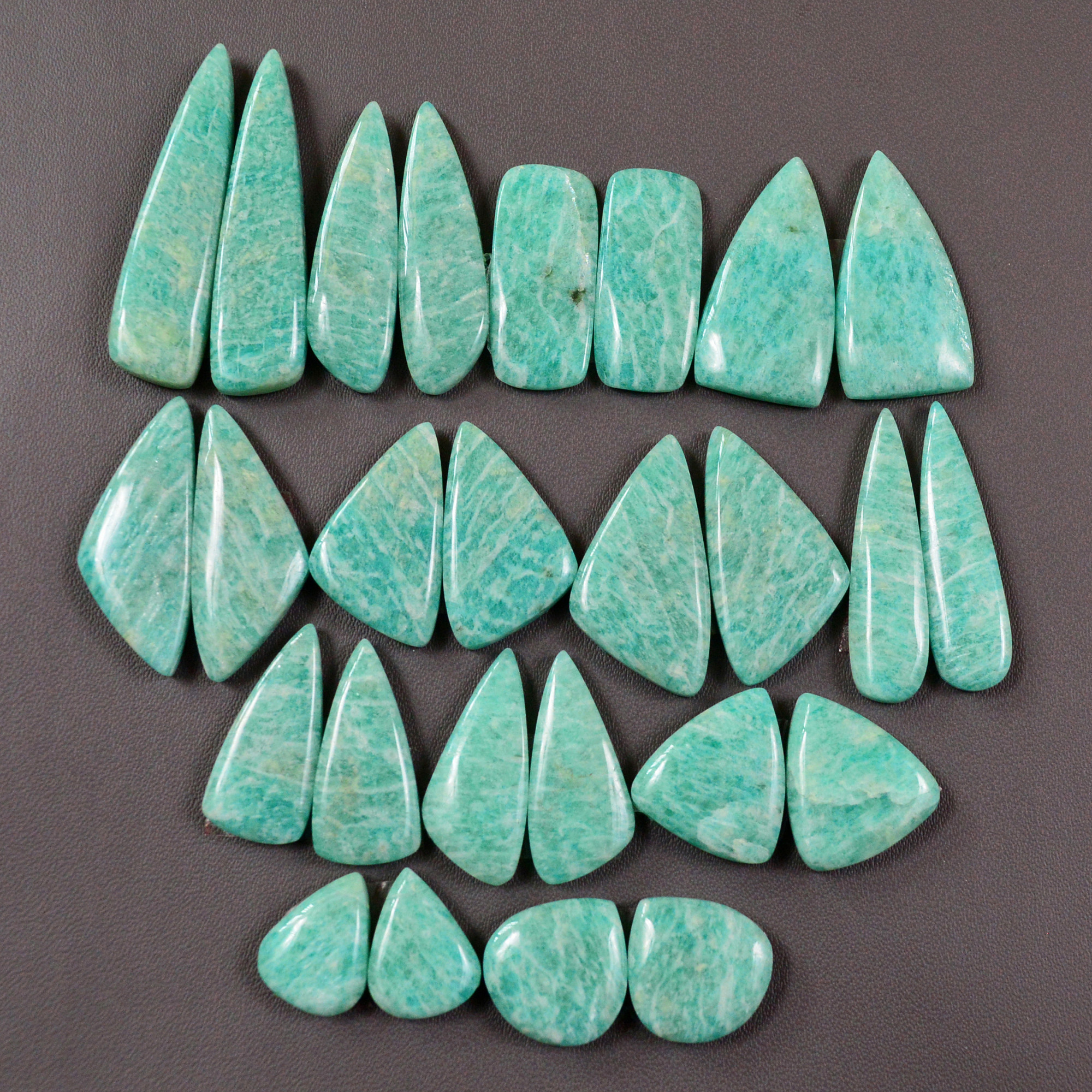 13 Pair 235Cts Natural Amazonite Cabochons Pair Gemstone Lot Mixed Shape Stones Wholesale Jewelry Making Supply 34x7 11x8mm 19464
