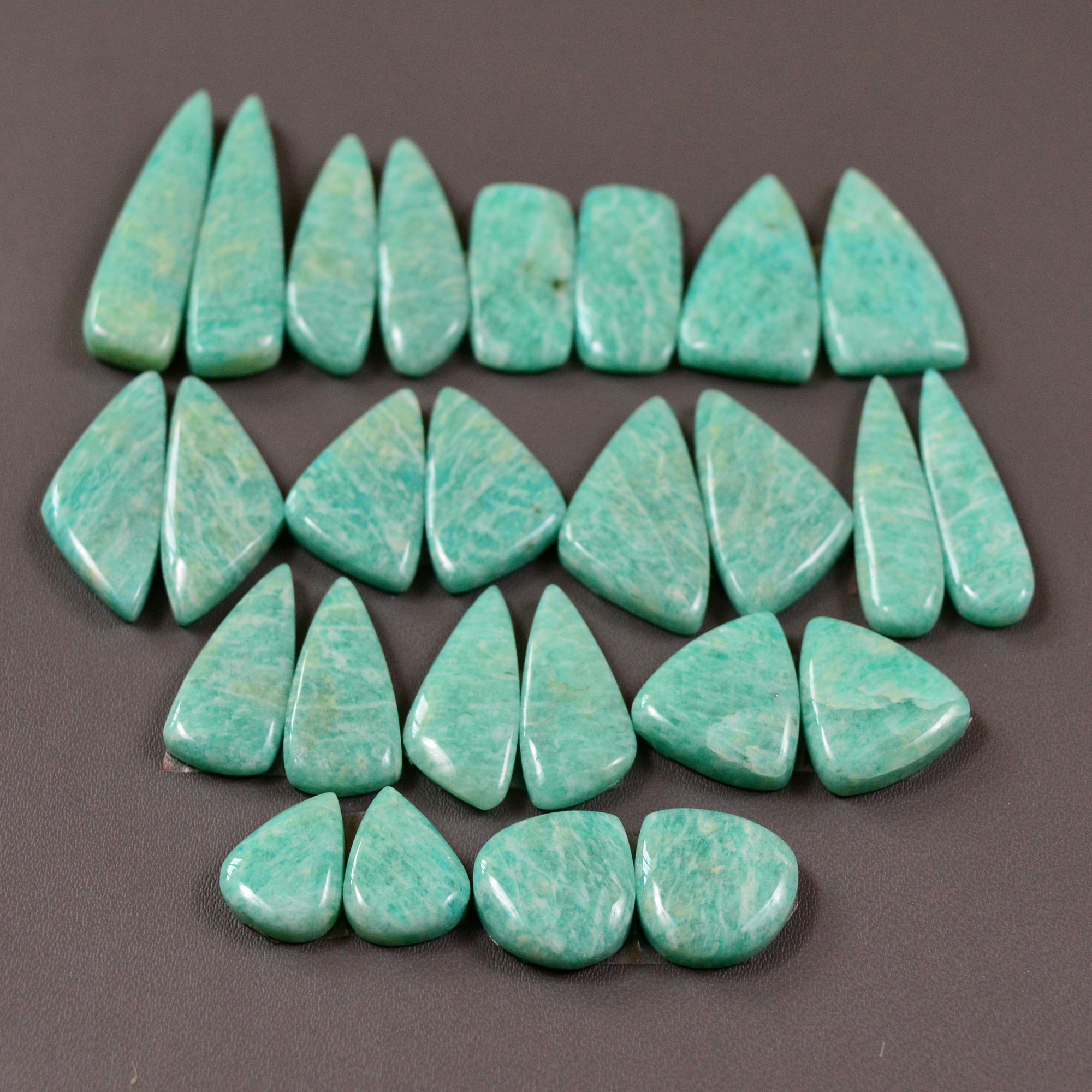 13 Pair 235Cts Natural Amazonite Cabochons Pair Gemstone Lot Mixed Shape Stones Wholesale Jewelry Making Supply 34x7 11x8mm 19464