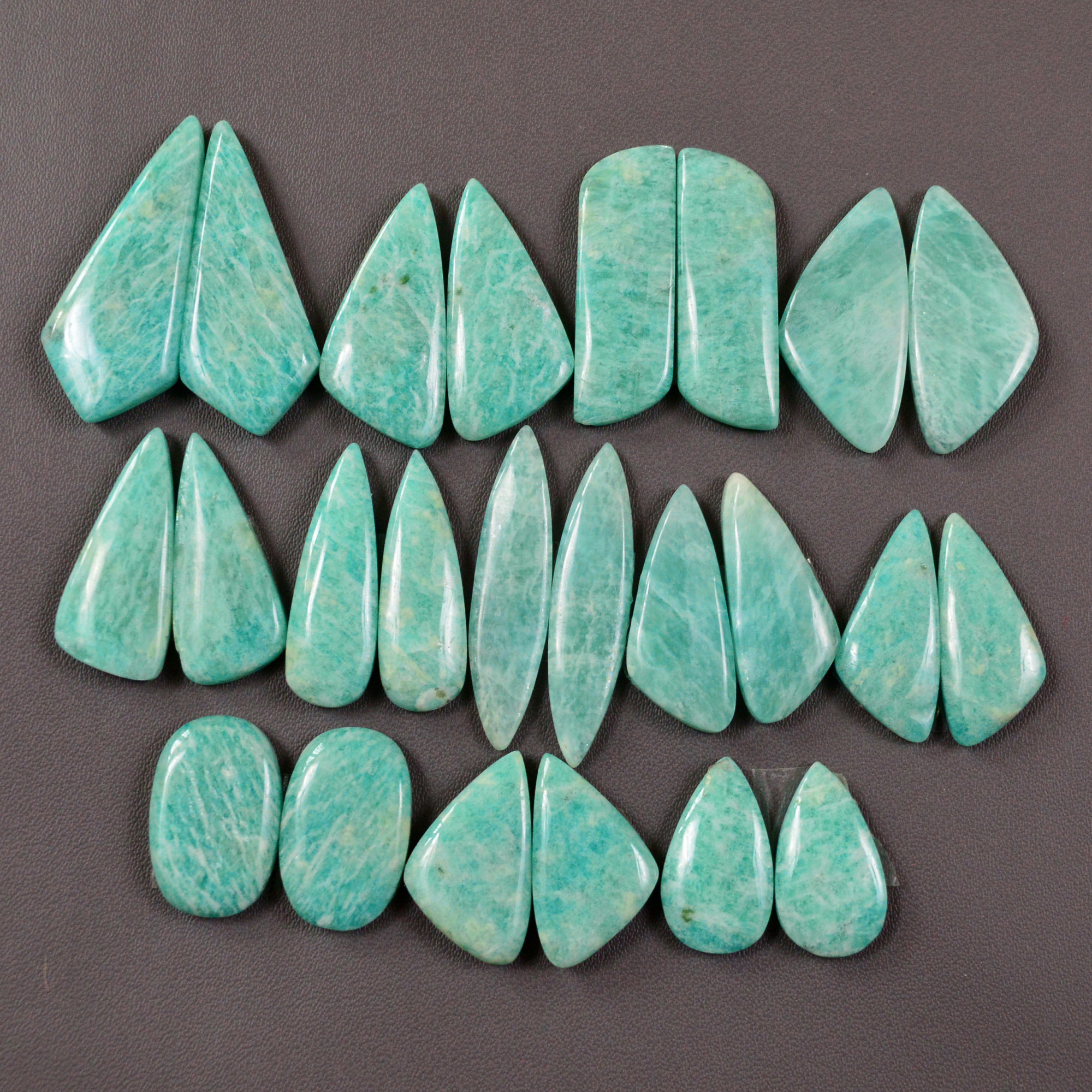 12 Pair 216Cts Natural Amazonite Cabochons Pair Gemstone Lot Mixed Shape Stones Wholesale Jewelry Making Supply 30x10 16x10mm 19465
