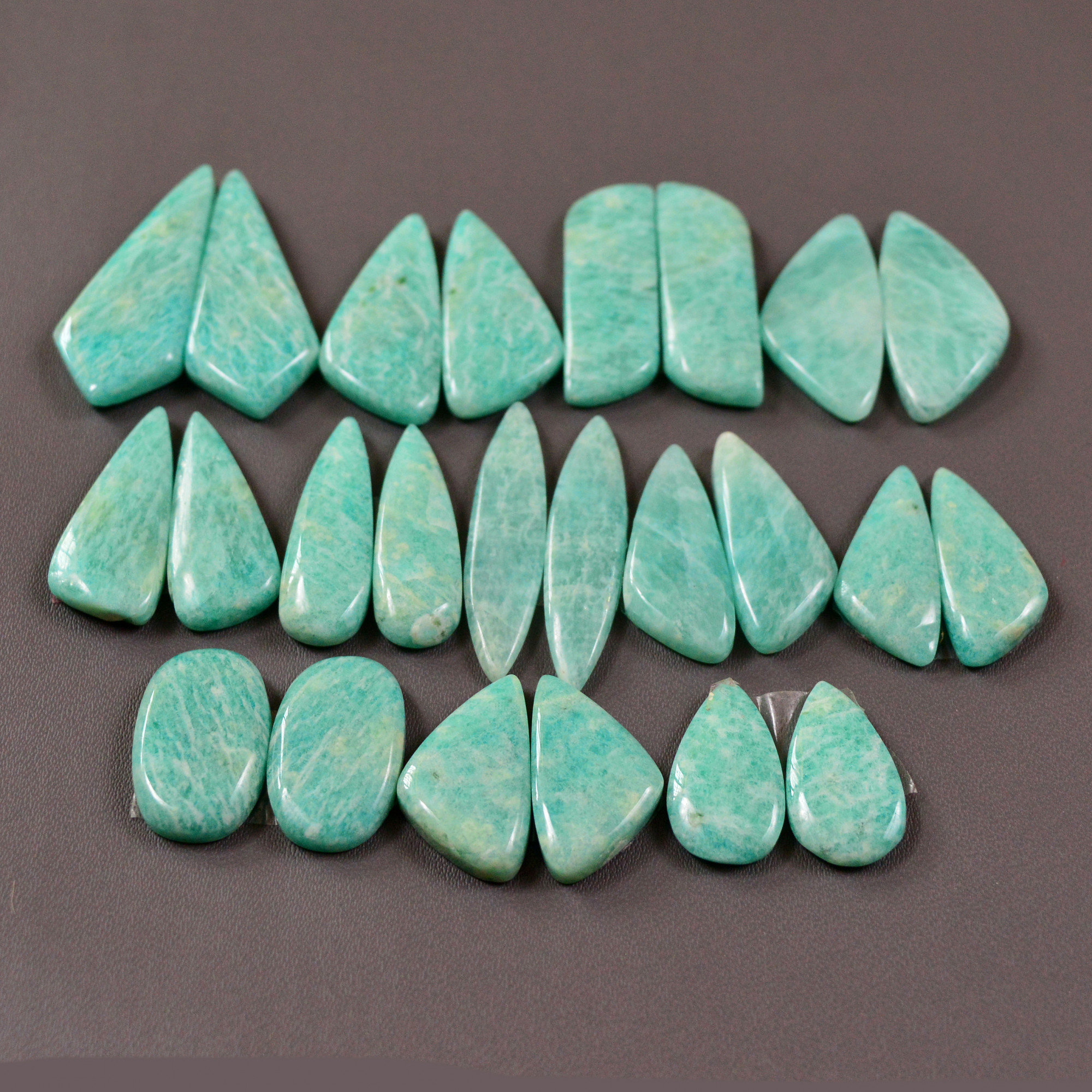 12 Pair 216Cts Natural Amazonite Cabochons Pair Gemstone Lot Mixed Shape Stones Wholesale Jewelry Making Supply 30x10 16x10mm 19465