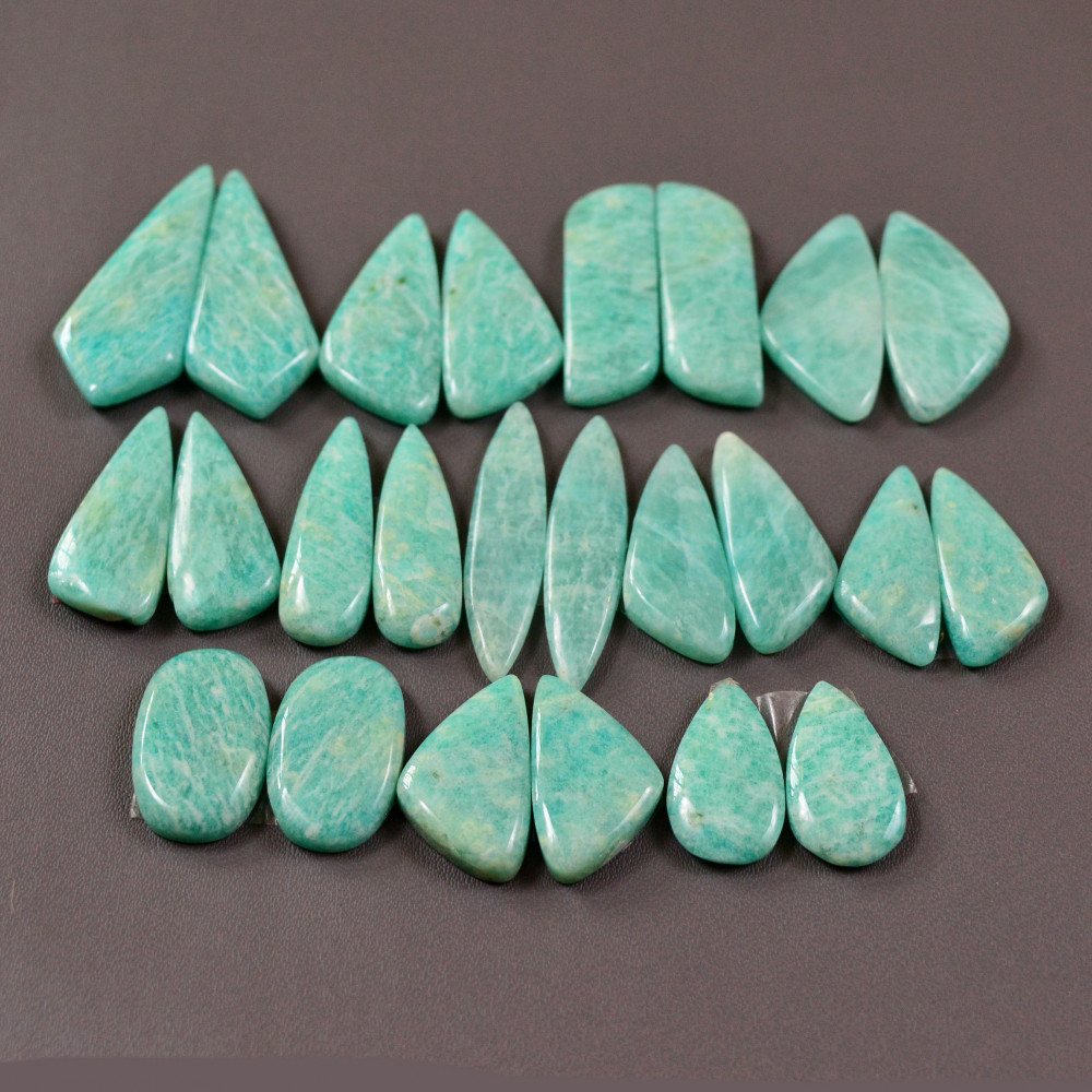Image of 12 Pair 216Cts Natural Amazonite Cabochons Pair Gemstone Lot Mixed Shape Stones Wholesale Jewelry Making Supply 30x10 16x10mm #19465