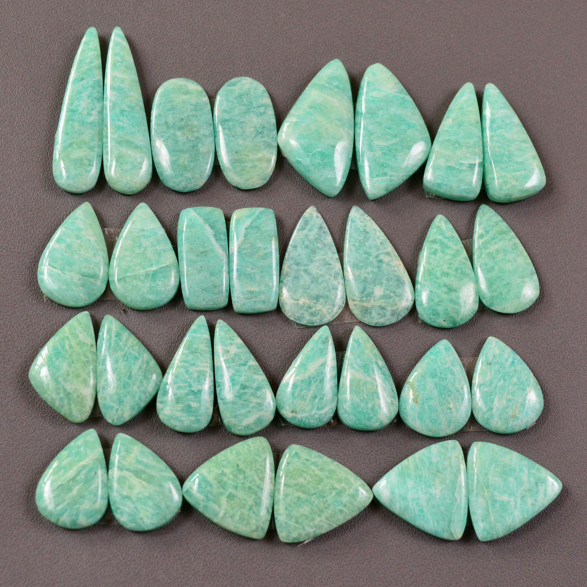 15 Pair 187Cts Natural Amazonite Cabochons Pair Gemstone Lot Mixed Shape Stones Wholesale Jewelry Making Supply 27x5 10x11mm 19466