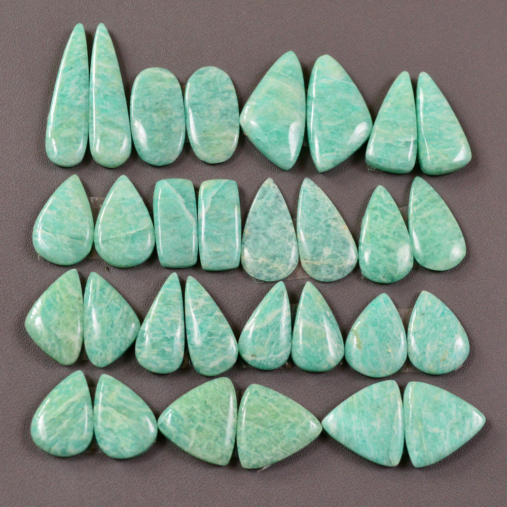 Image of 15 Pair 187Cts Natural Amazonite Cabochons Pair Gemstone Lot Mixed Shape Stones Wholesale Jewelry Making Supply 27x5 10x11mm #19466