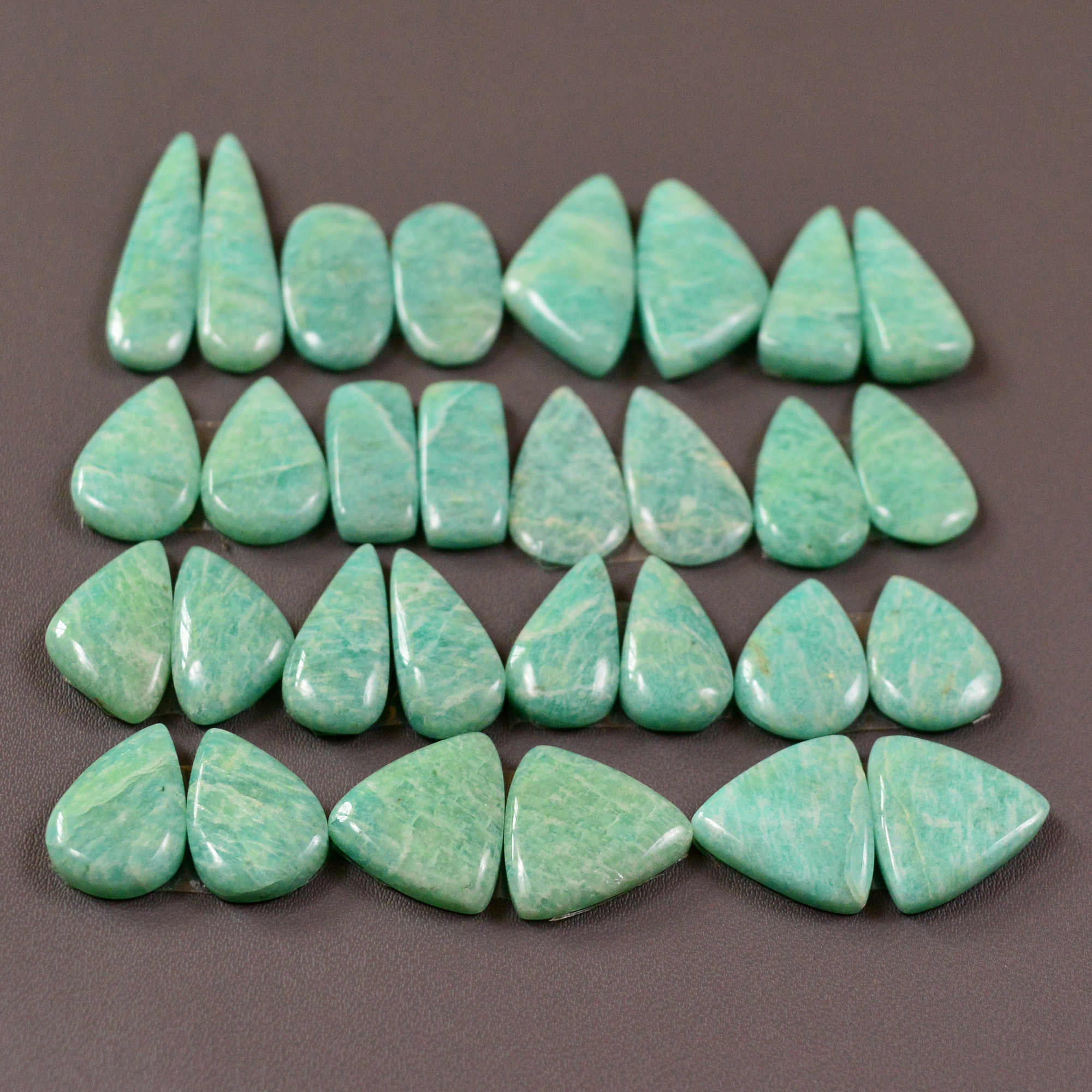15 Pair 187Cts Natural Amazonite Cabochons Pair Gemstone Lot Mixed Shape Stones Wholesale Jewelry Making Supply 27x5 10x11mm 19466