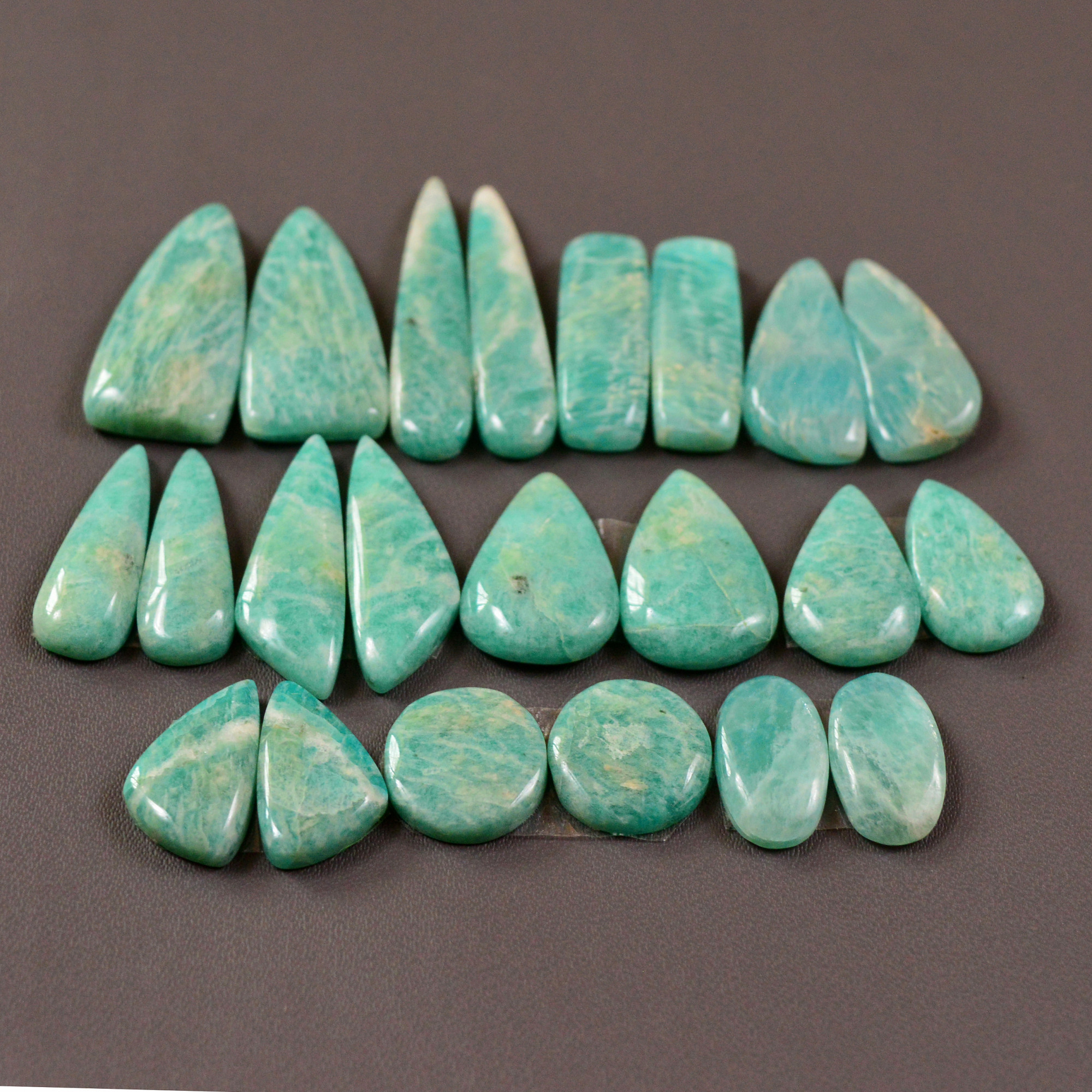 11 Pair 157Cts Natural Amazonite Cabochons Pair Gemstone Lot Mixed Shape Stones Wholesale Jewelry Making Supply 30x4 12x8mm 19467
