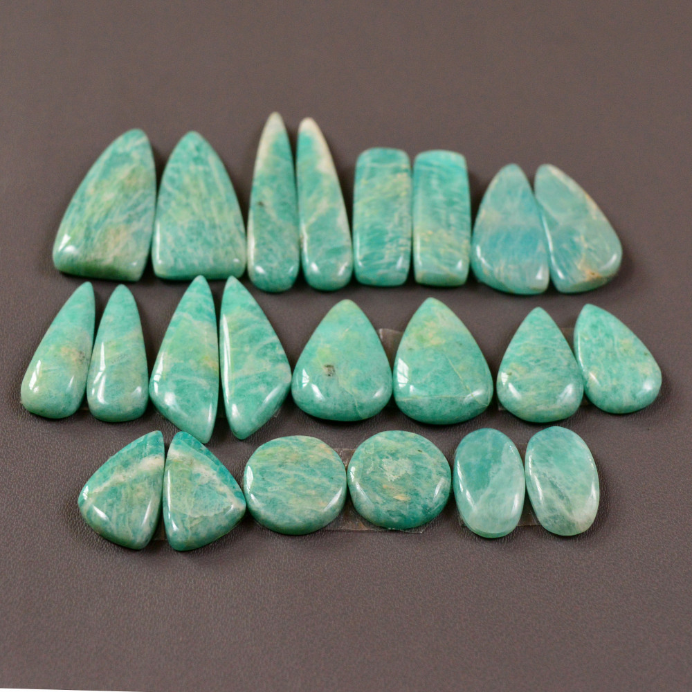 Image of 11 Pair 157Cts Natural Amazonite Cabochons Pair Gemstone Lot Mixed Shape Stones Wholesale Jewelry Making Supply 30x4 12x8mm #19467