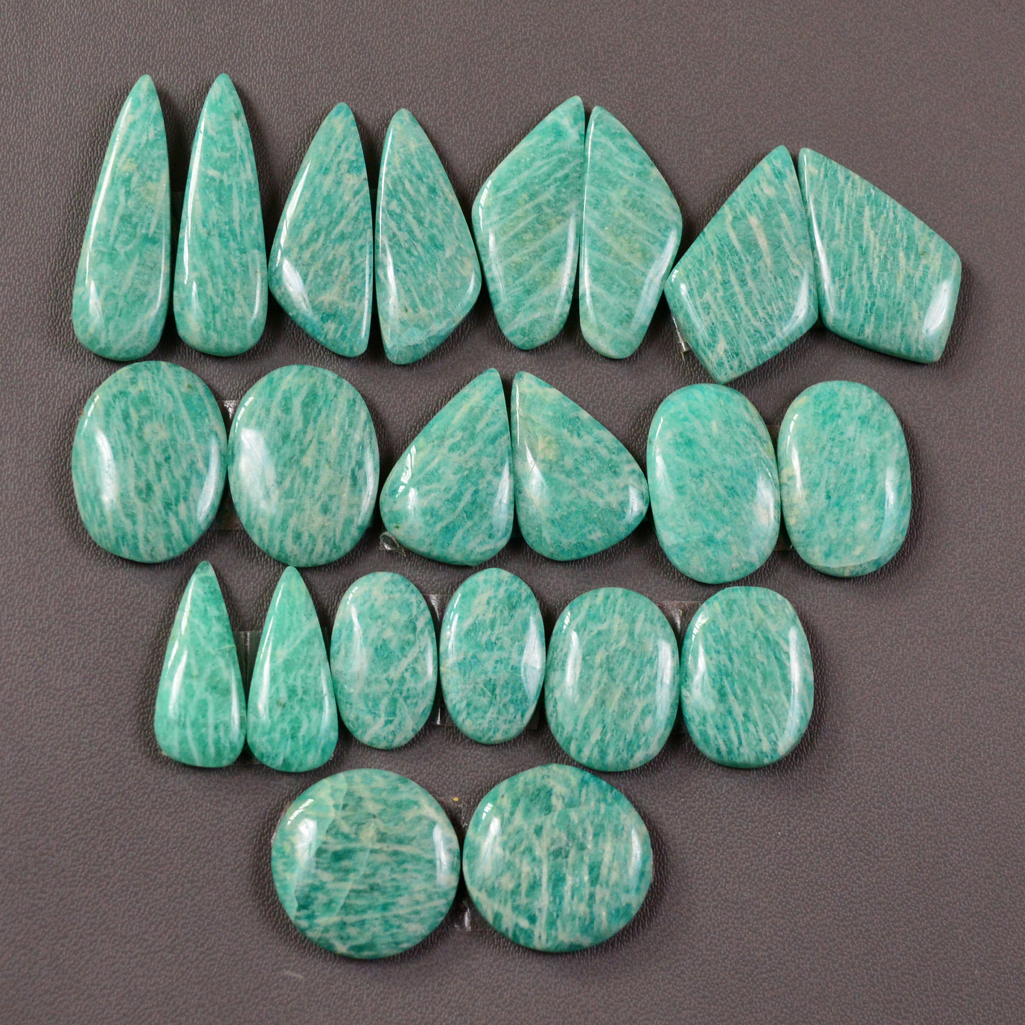 11 Pair 160Cts Natural Amazonite Cabochons Pair Gemstone Lot Mixed Shape Stones Wholesale Jewelry Making Supply 24x6 14x14mm 19468