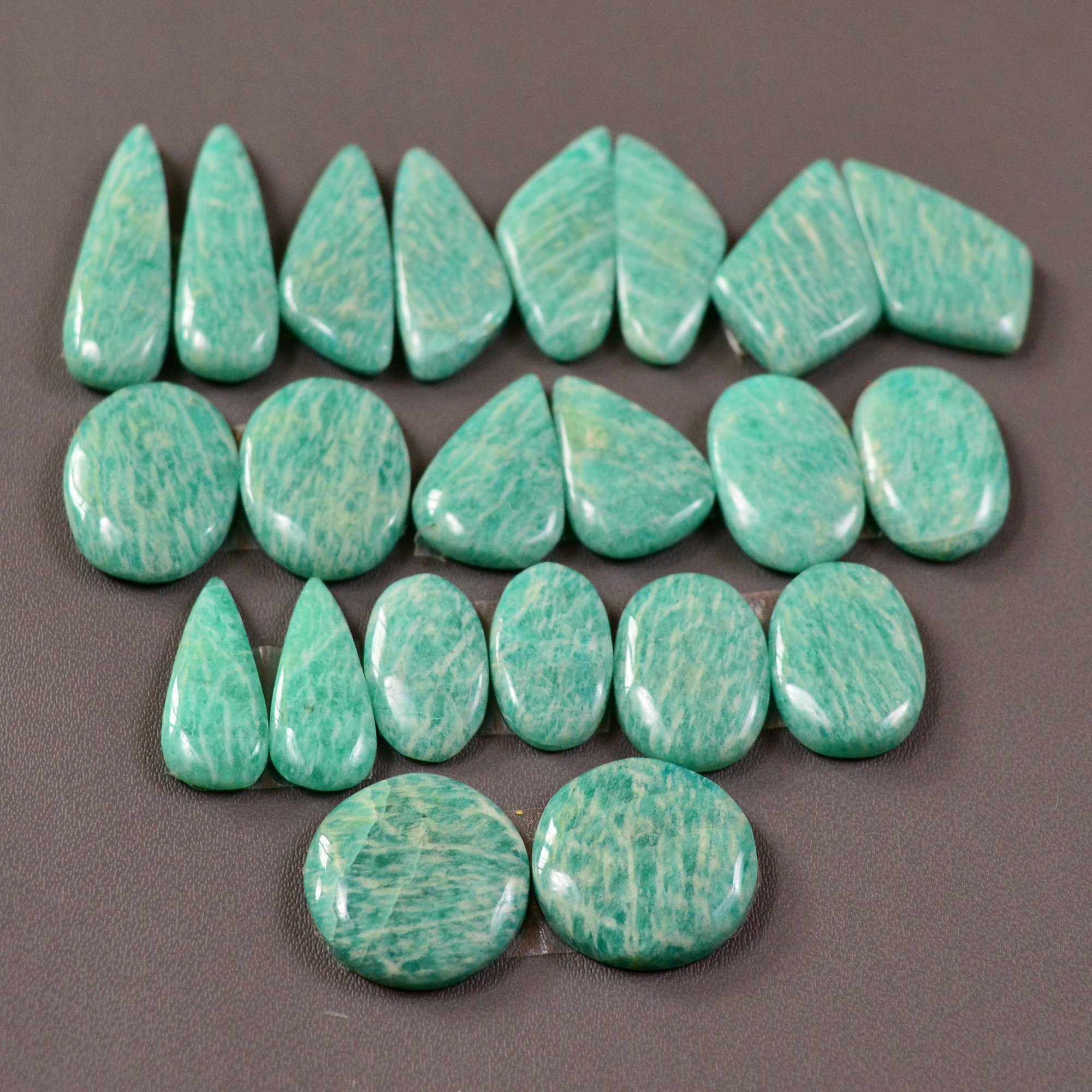 11 Pair 160Cts Natural Amazonite Cabochons Pair Gemstone Lot Mixed Shape Stones Wholesale Jewelry Making Supply 24x6 14x14mm 19468
