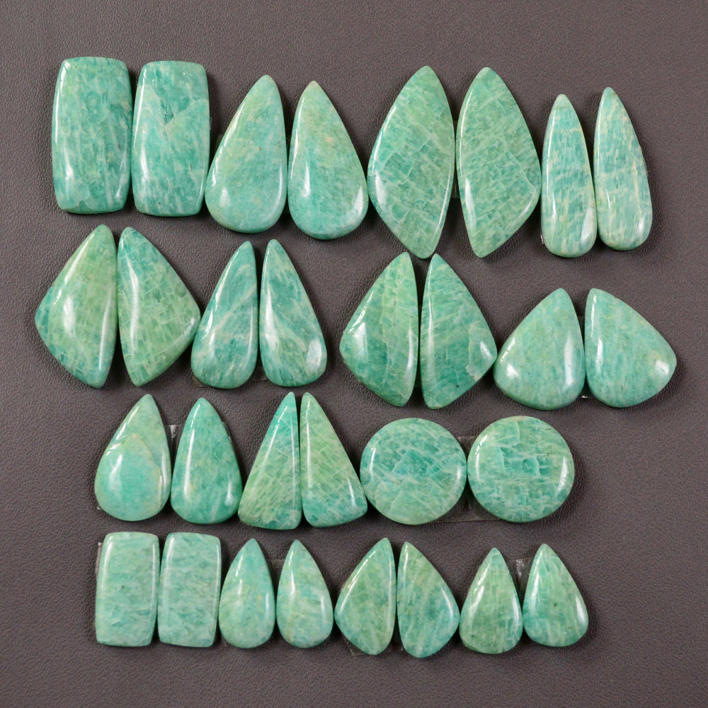Image of 15 Pair 201Cts Natural Amazonite Cabochons Pair Gemstone Lot Mixed Shape Stones Wholesale Jewelry Making Supply 35x10 14x6mm #19469