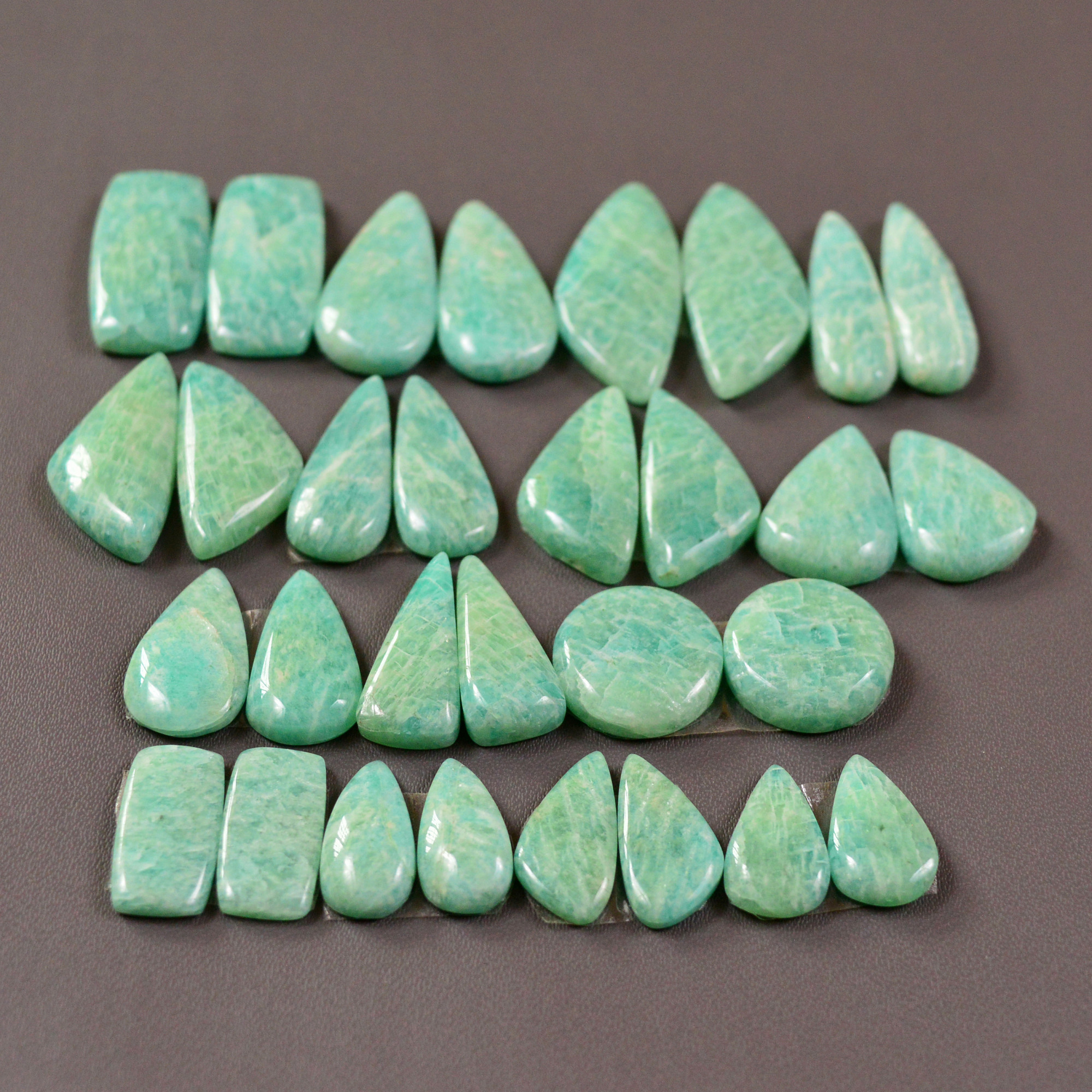 15 Pair 201Cts Natural Amazonite Cabochons Pair Gemstone Lot Mixed Shape Stones Wholesale Jewelry Making Supply 35x10 14x6mm 19469