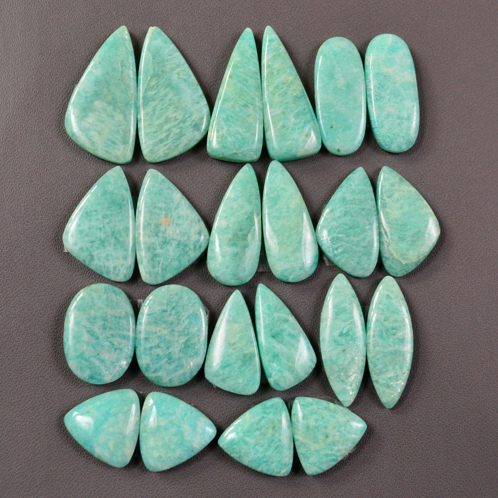 11 Pair 170Cts Natural Amazonite Cabochons Pair Gemstone Lot Mixed Shape Stones Wholesale Jewelry Making Supply 24x8 21x8mm 19470