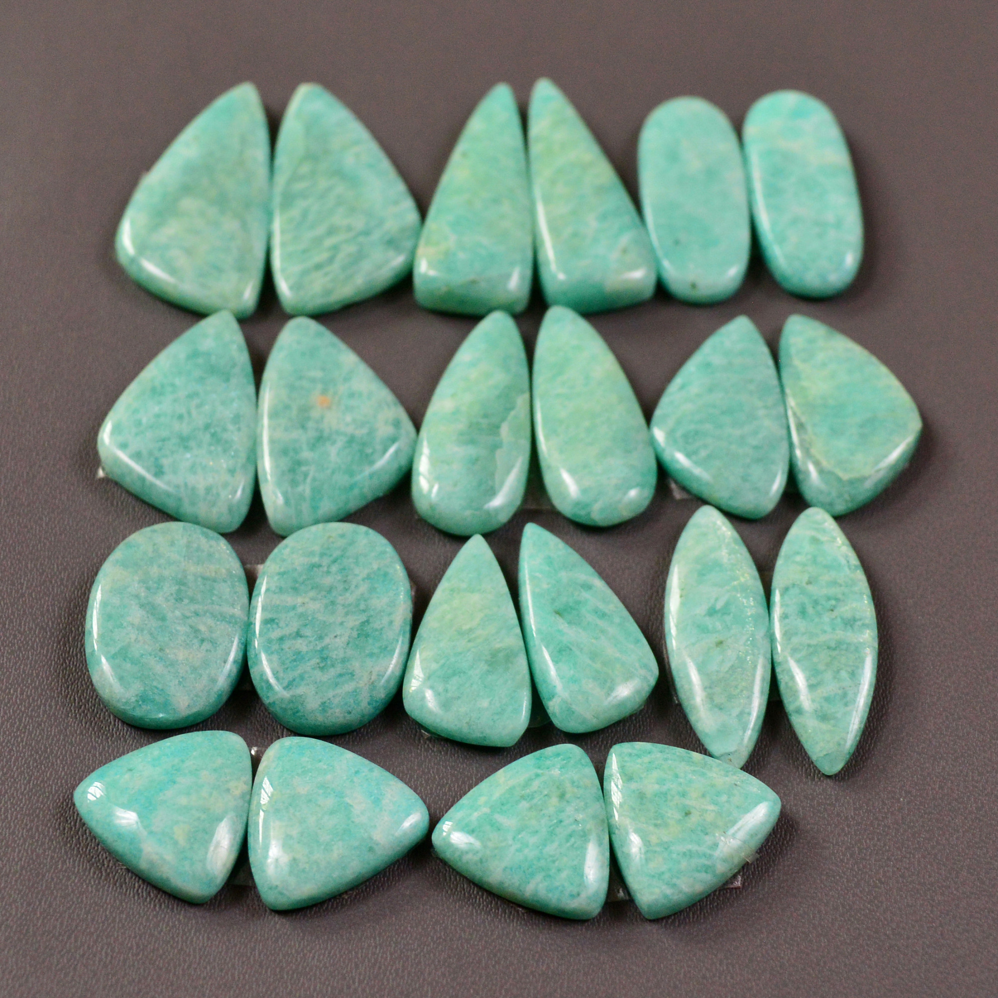 11 Pair 170Cts Natural Amazonite Cabochons Pair Gemstone Lot Mixed Shape Stones Wholesale Jewelry Making Supply 24x8 21x8mm 19470