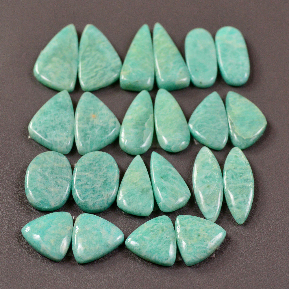 Image of 11 Pair 170Cts Natural Amazonite Cabochons Pair Gemstone Lot Mixed Shape Stones Wholesale Jewelry Making Supply 24x8 21x8mm #19470