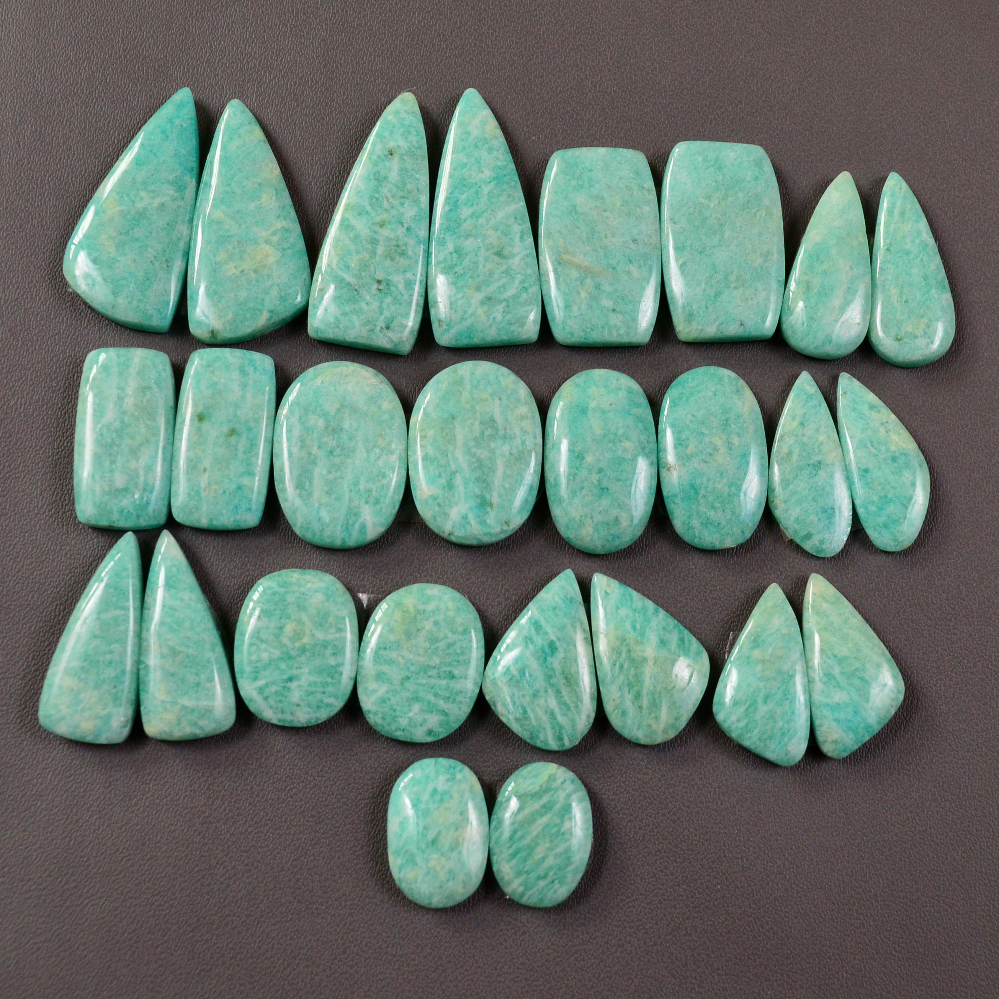 13 Pair 226Cts Natural Amazonite Cabochons Pair Gemstone Lot Mixed Shape Stones Wholesale Jewelry Making Supply 27x8 11x8mm 19471