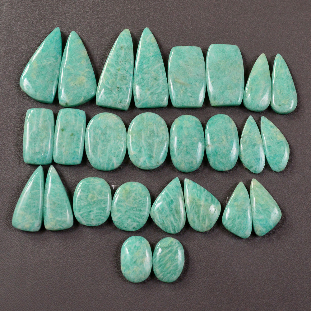 Image of 13 Pair 226Cts Natural Amazonite Cabochons Pair Gemstone Lot Mixed Shape Stones Wholesale Jewelry Making Supply 27x8 11x8mm #19471