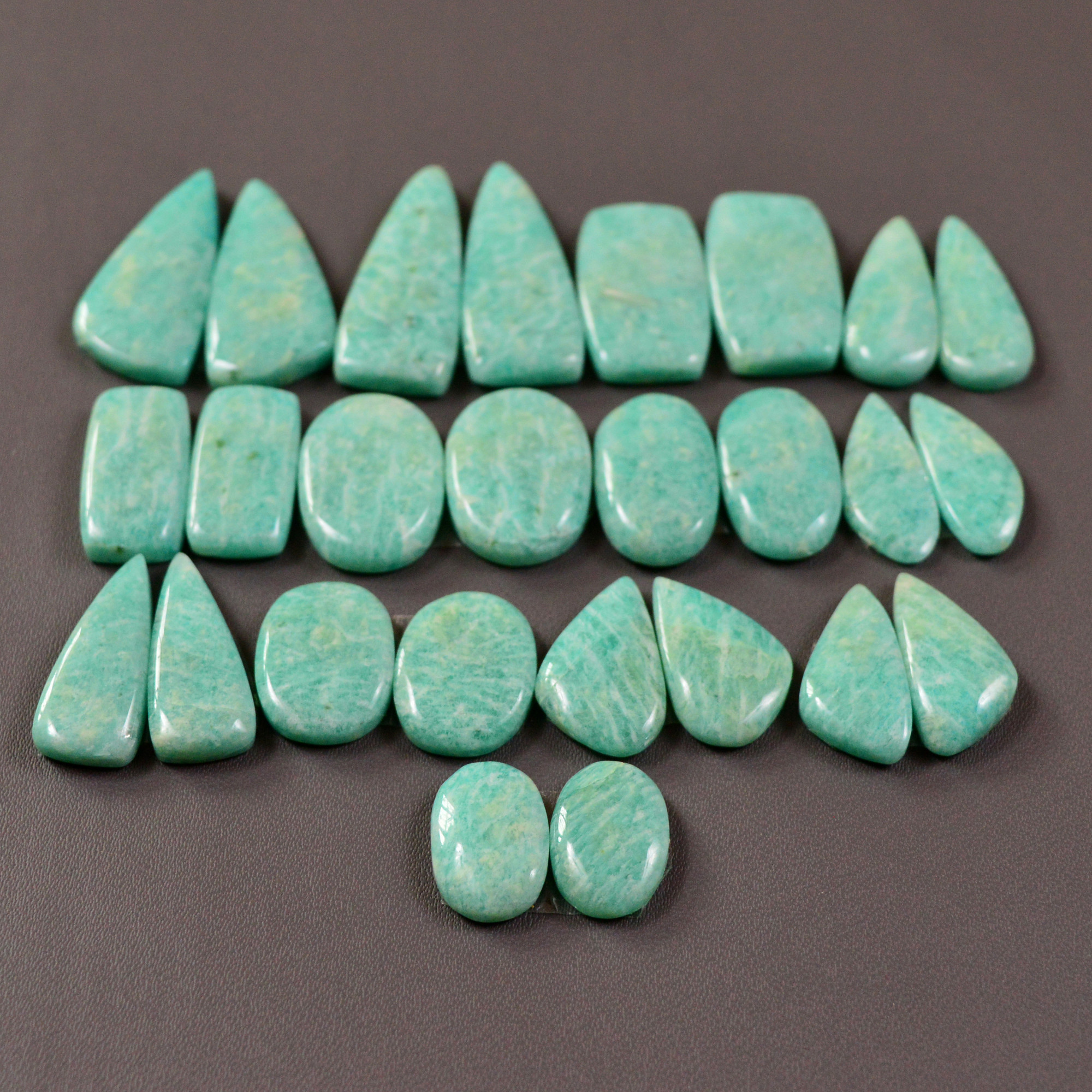 13 Pair 226Cts Natural Amazonite Cabochons Pair Gemstone Lot Mixed Shape Stones Wholesale Jewelry Making Supply 27x8 11x8mm 19471