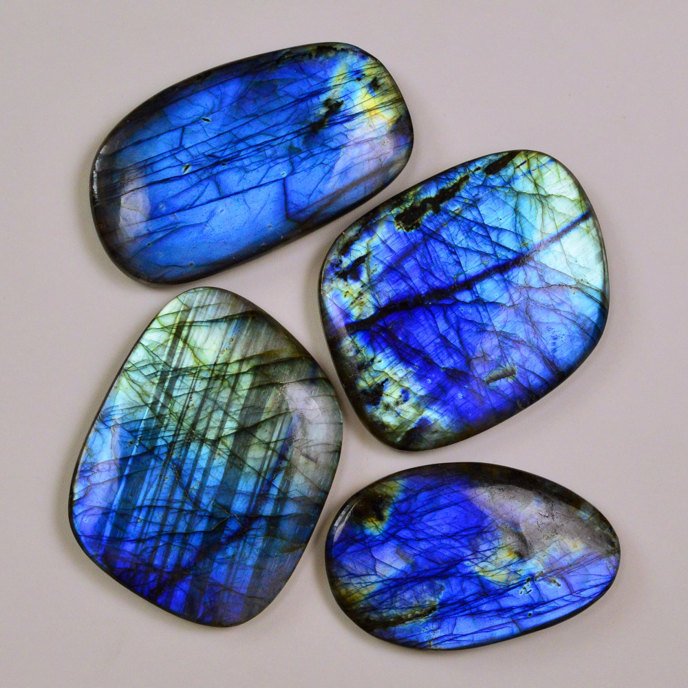 Image of 4 Pcs 1743Cts Natural Labradorite Palm Stone Briolette Cabochons Gemstone Lot 76x61 73x44mm #19473