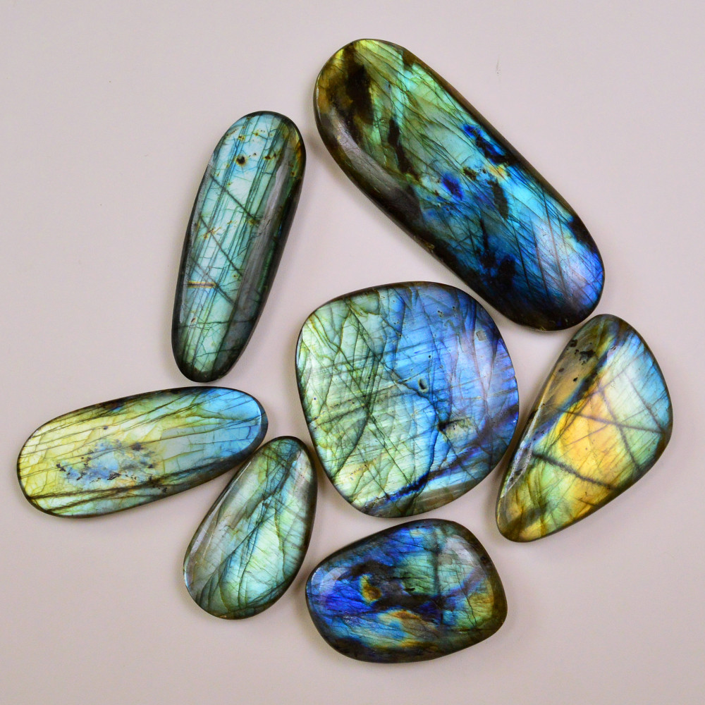 Image of 7 Pcs 1707Cts Natural Labradorite Palm Stone Briolette Cabochons Gemstone Lot 100x36 50x26mm #19475