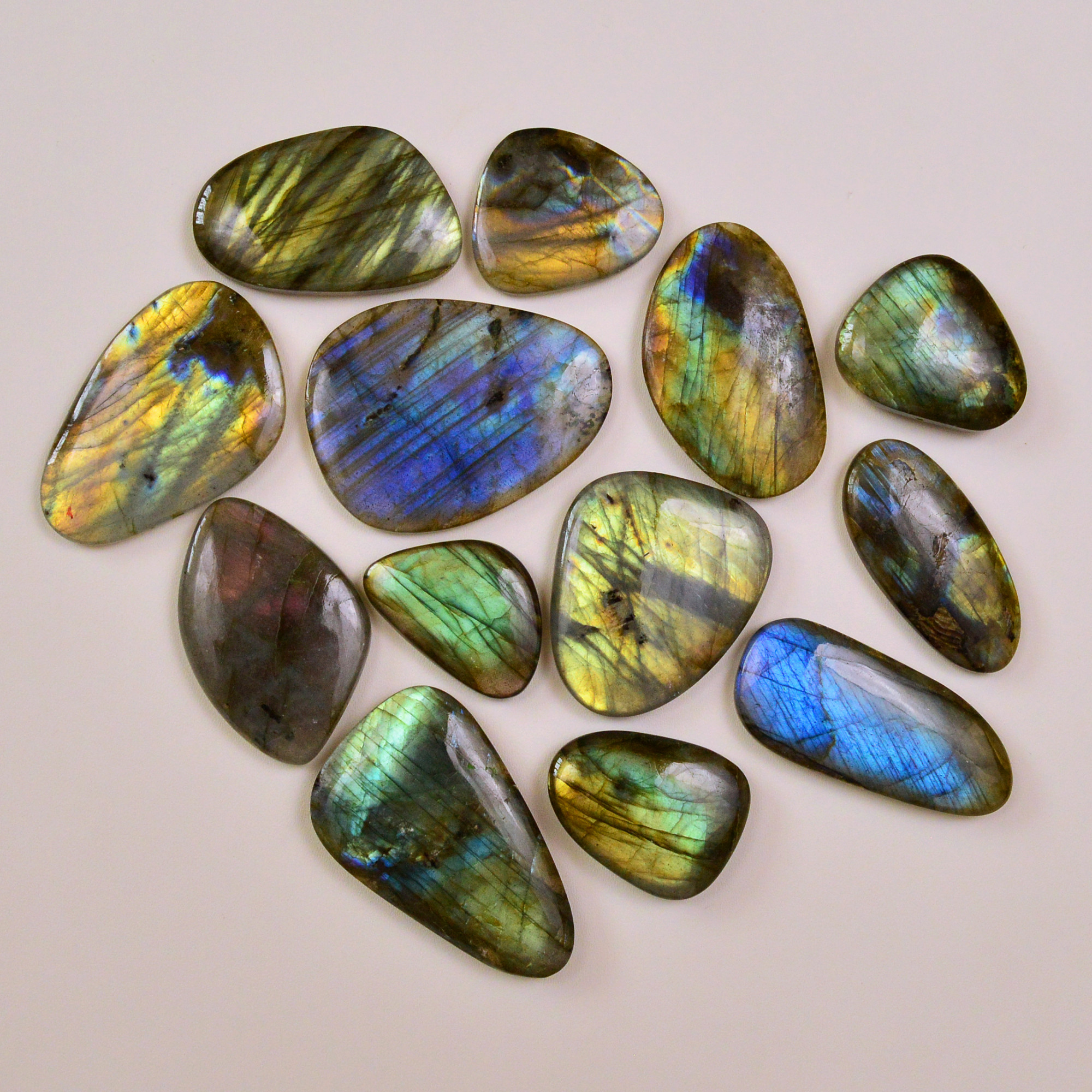 13 Pcs 763Cts Natural Labradorite Palm Stone Briolette Cabochons Gemstone Lot 45x26 23x19mm 19477