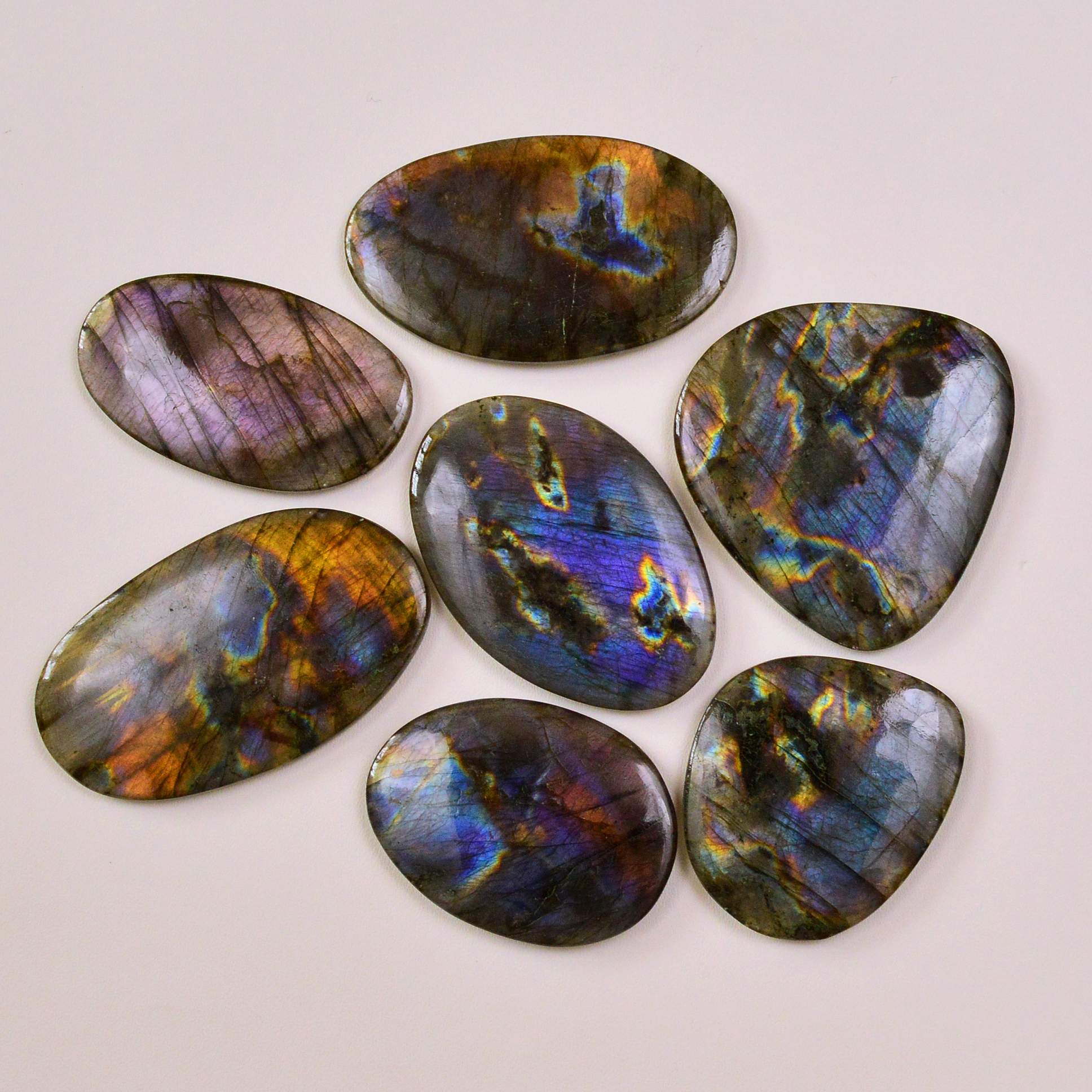 7 Pcs 446Cts Natural Labradorite Palm Stone Briolette Cabochons Gemstone Lot 50x28 38x27mm 19478