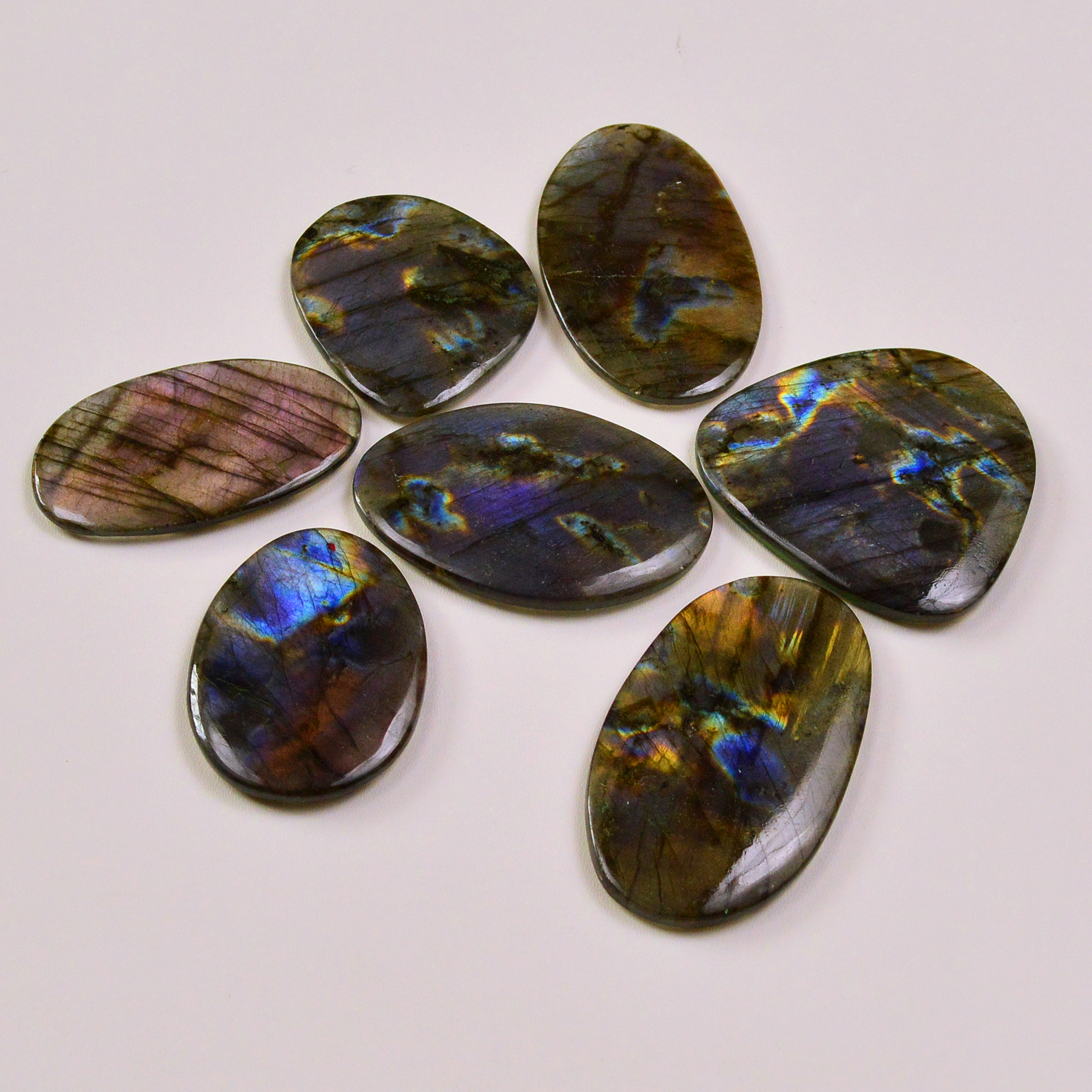 7 Pcs 446Cts Natural Labradorite Palm Stone Briolette Cabochons Gemstone Lot 50x28 38x27mm 19478