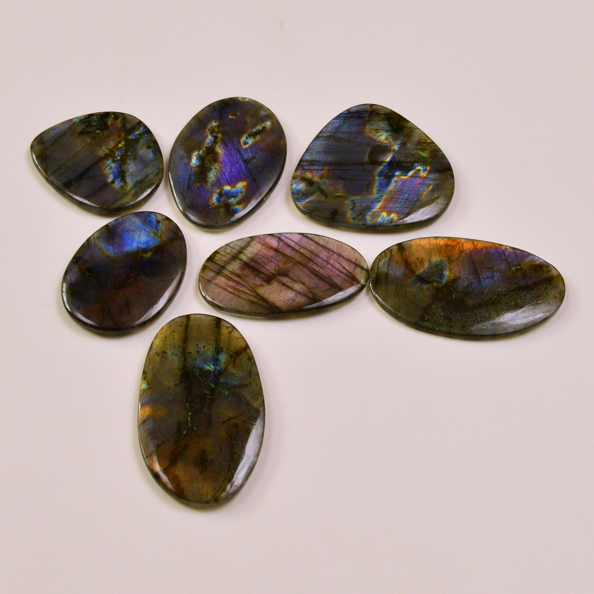 7 Pcs 446Cts Natural Labradorite Palm Stone Briolette Cabochons Gemstone Lot 50x28 38x27mm 19478