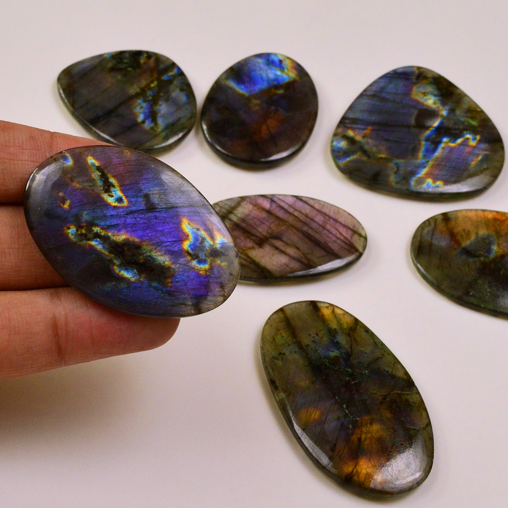 7 Pcs 446Cts Natural Labradorite Palm Stone Briolette Cabochons Gemstone Lot 50x28 38x27mm 19478