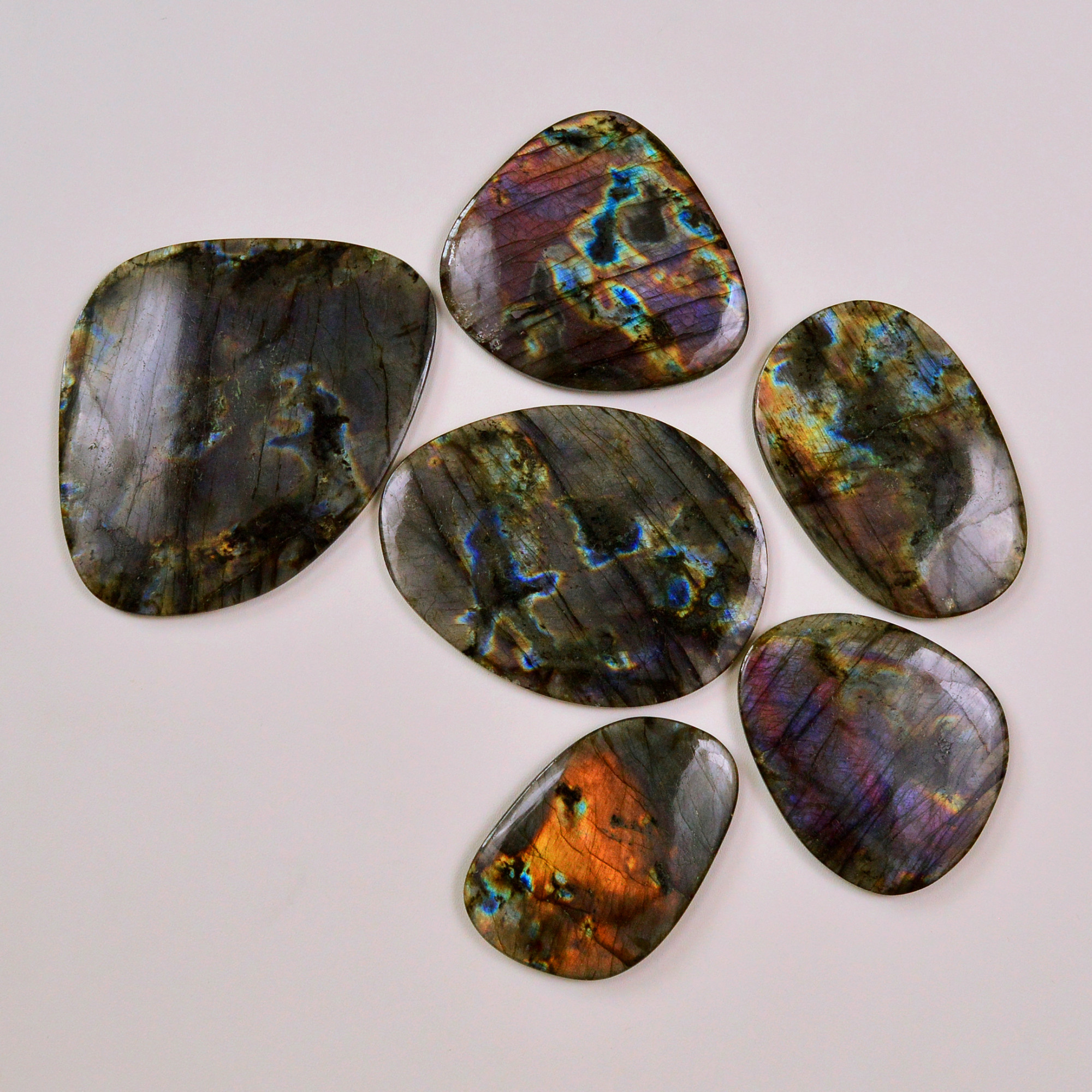 6 Pcs 831Cts Natural Labradorite Palm Stone Briolette Cabochons Gemstone Lot 80x62 53x34mm 19480