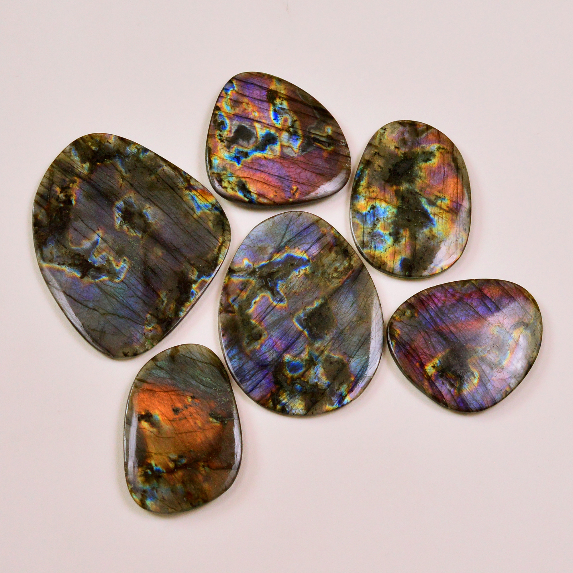 6 Pcs 831Cts Natural Labradorite Palm Stone Briolette Cabochons Gemstone Lot 80x62 53x34mm 19480
