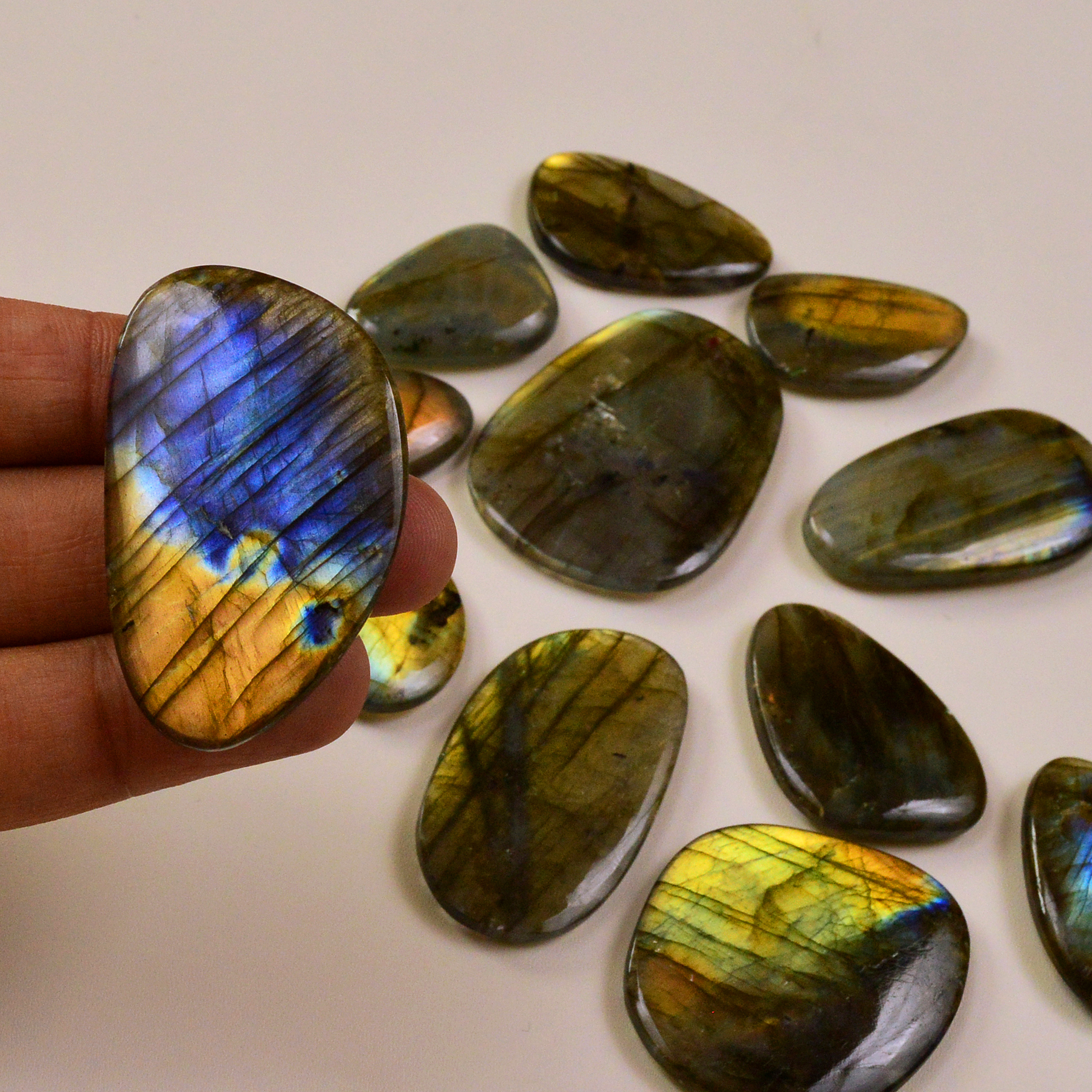 12 Pcs 649Cts Natural Labradorite Palm Stone Briolette Cabochons Gemstone Lot 45x23 26x15mm 19481