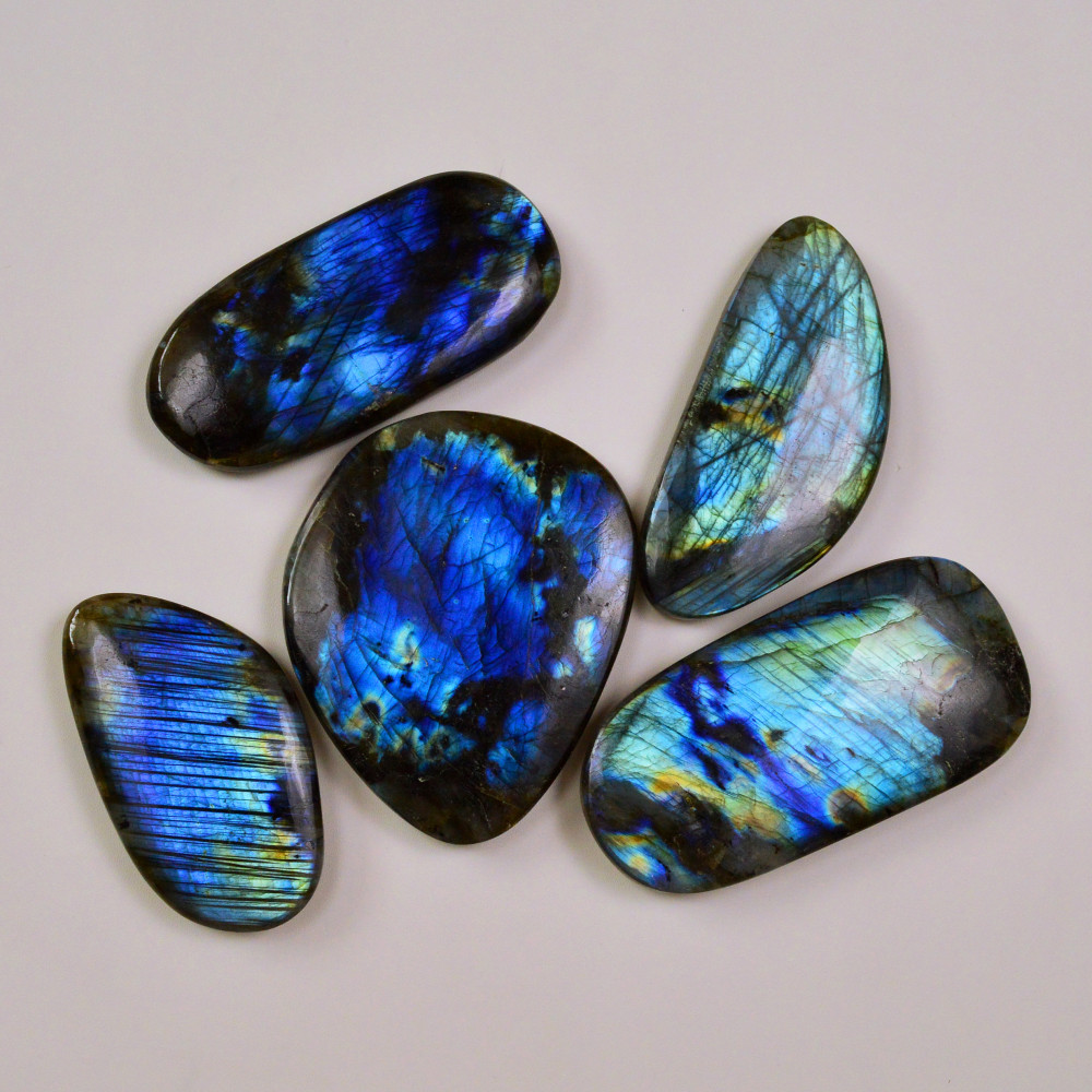 Image of 5 Pcs 2165Cts Natural Labradorite Palm Stone Briolette Cabochons Gemstone Lot 95x40 67x38mm #19483